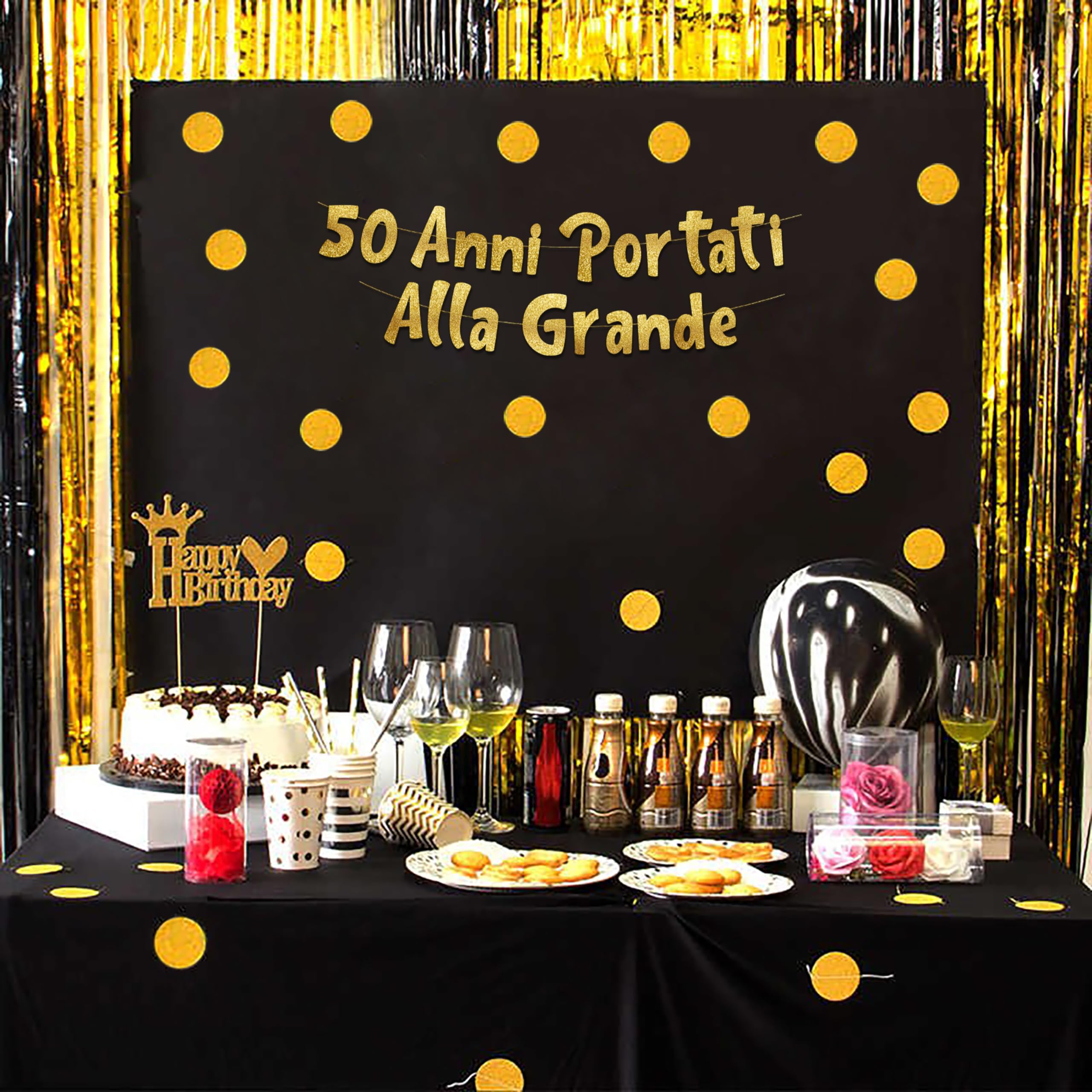 Striscione '50 Anni' Glitter Oro - Decorazione Compleanno, Gi&agrave; Incordato, 1.8 Metri