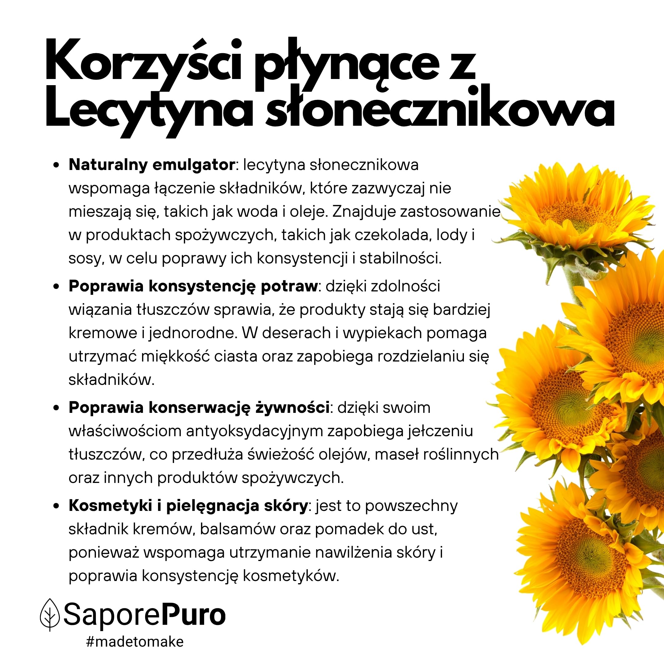 SaporePuro Leacytyna Słonecznikowa w Proszku 100 g – Naturalny Emulgator BEZGLUTENOWY