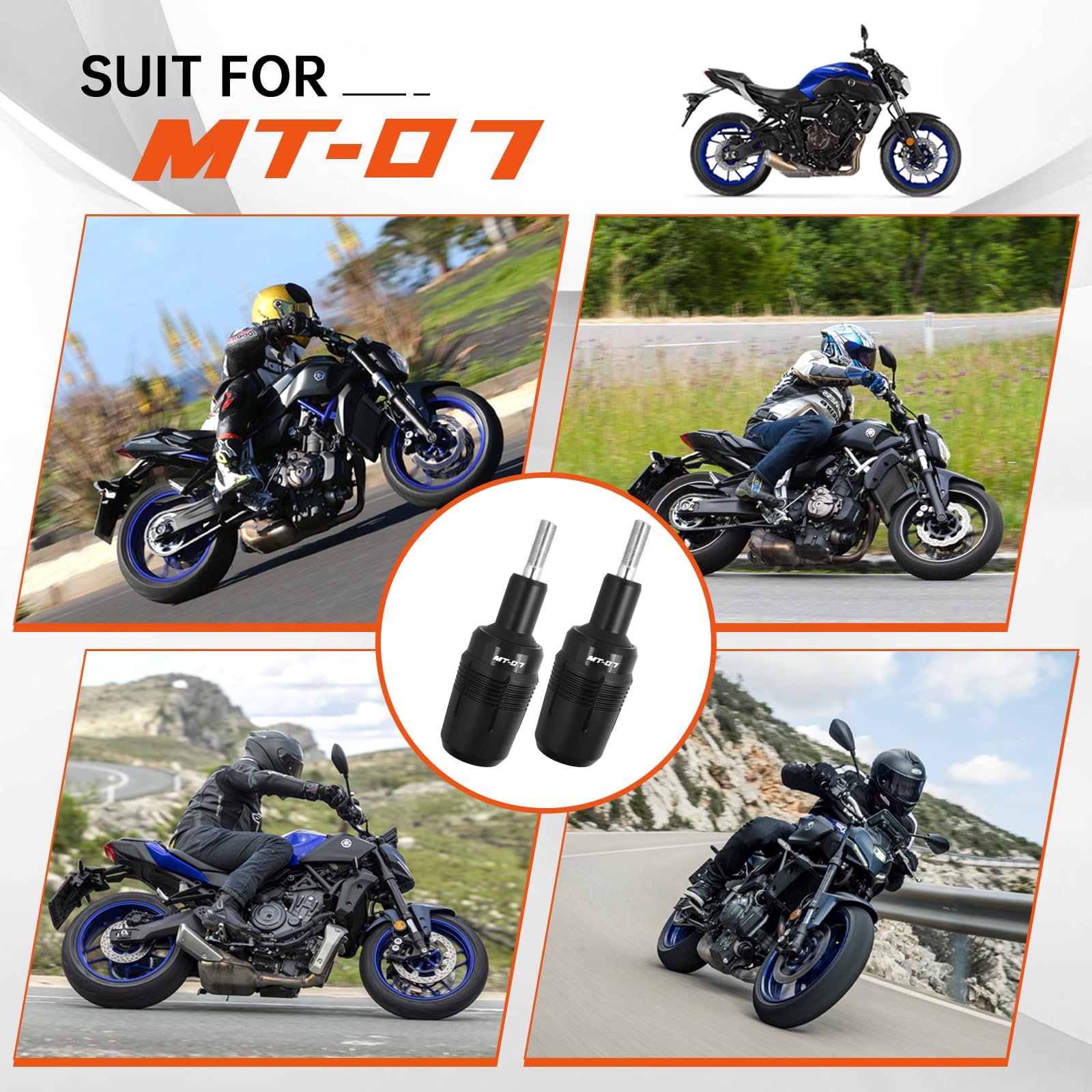 EXLECO Sturzschutz Motorrad Zubehör kompatibel mit Yamaha MT-10, MT-07, R1, R1M, XSR700, Sturzpads Rahmen Kraftstofftank Anti-Crash-Schutz Schwarz