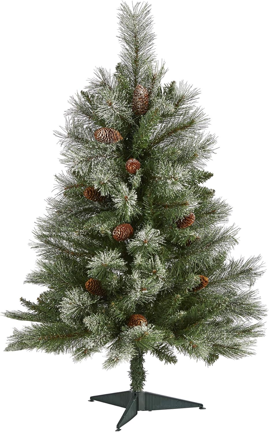 Nearly Natural 3ft. Snowed French Alps Mountain Pine Artificial Christmas Tree with 135 Bendable Branches and Pine Cones