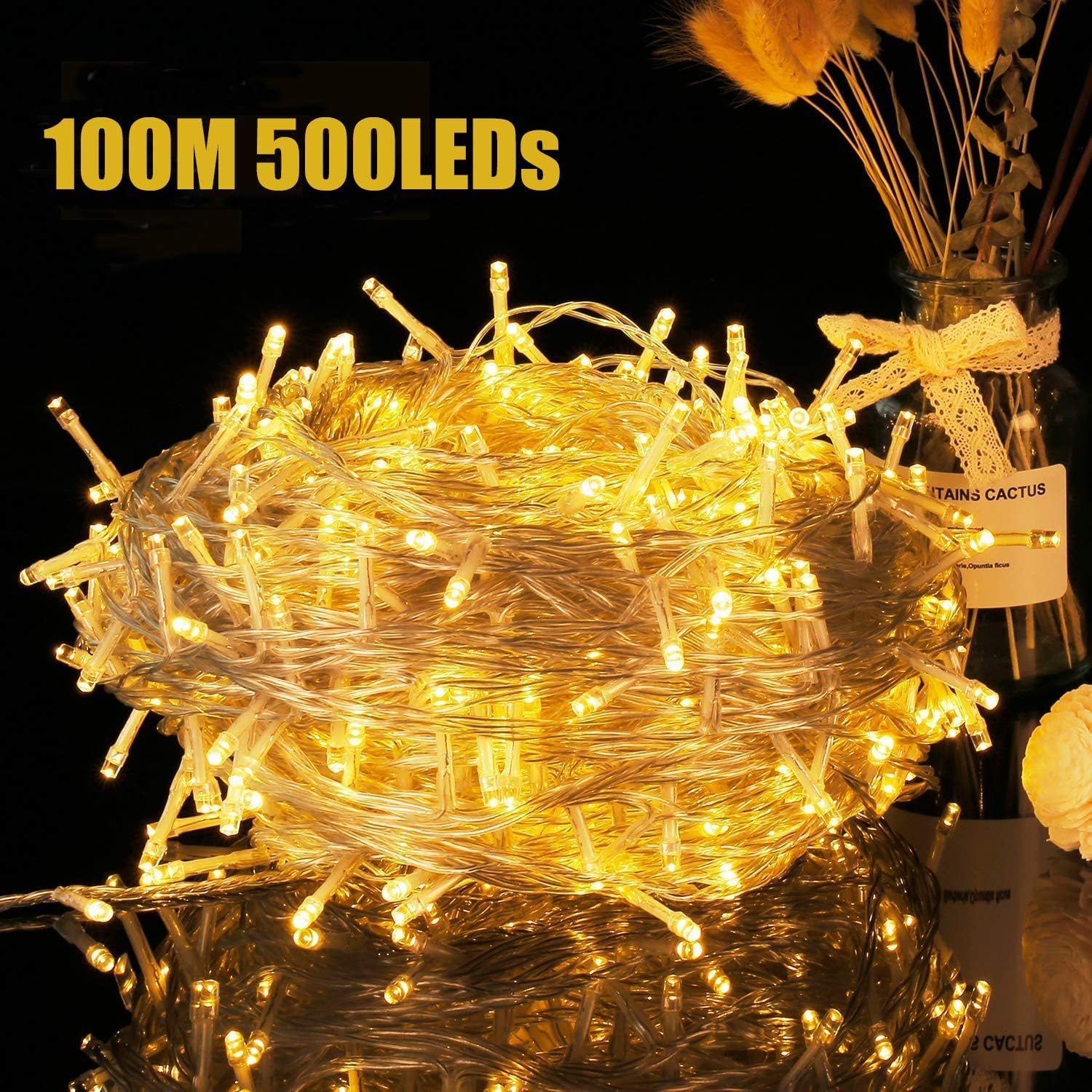 Avoalre Luci Natale 500LED 100M, Catena Luminosa 8 Modalità Impermeabile IP44 LED Luci LED Decorative per Interno/Esterno Albero di Natale Festa Nozze Compleanno Natale, Bianco Caldo