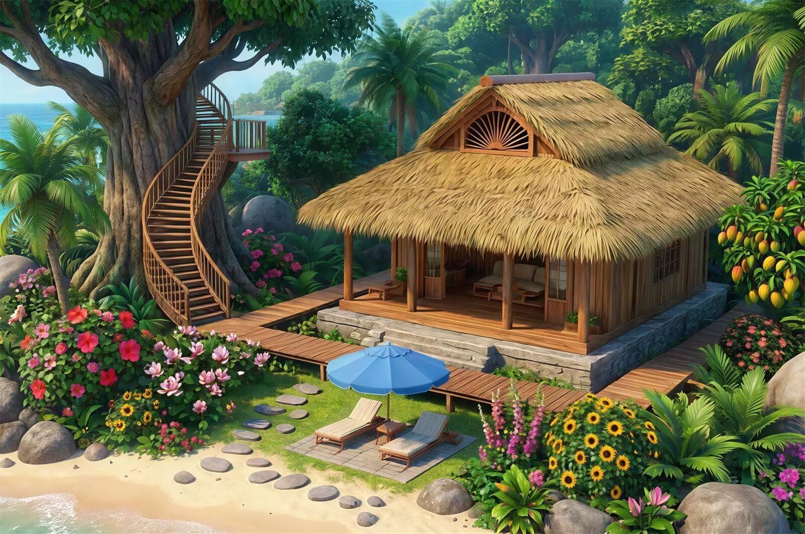 Puzzle 1000 pezzi Casa vacanze tropicale per Adulti, 75x50cm Puzzle Adulti 1000 pezzi, Giochi Di Puzzle per Tutta La Famiglia, Un Regalo Festivo per Gli Amici in Una Bella Confezione