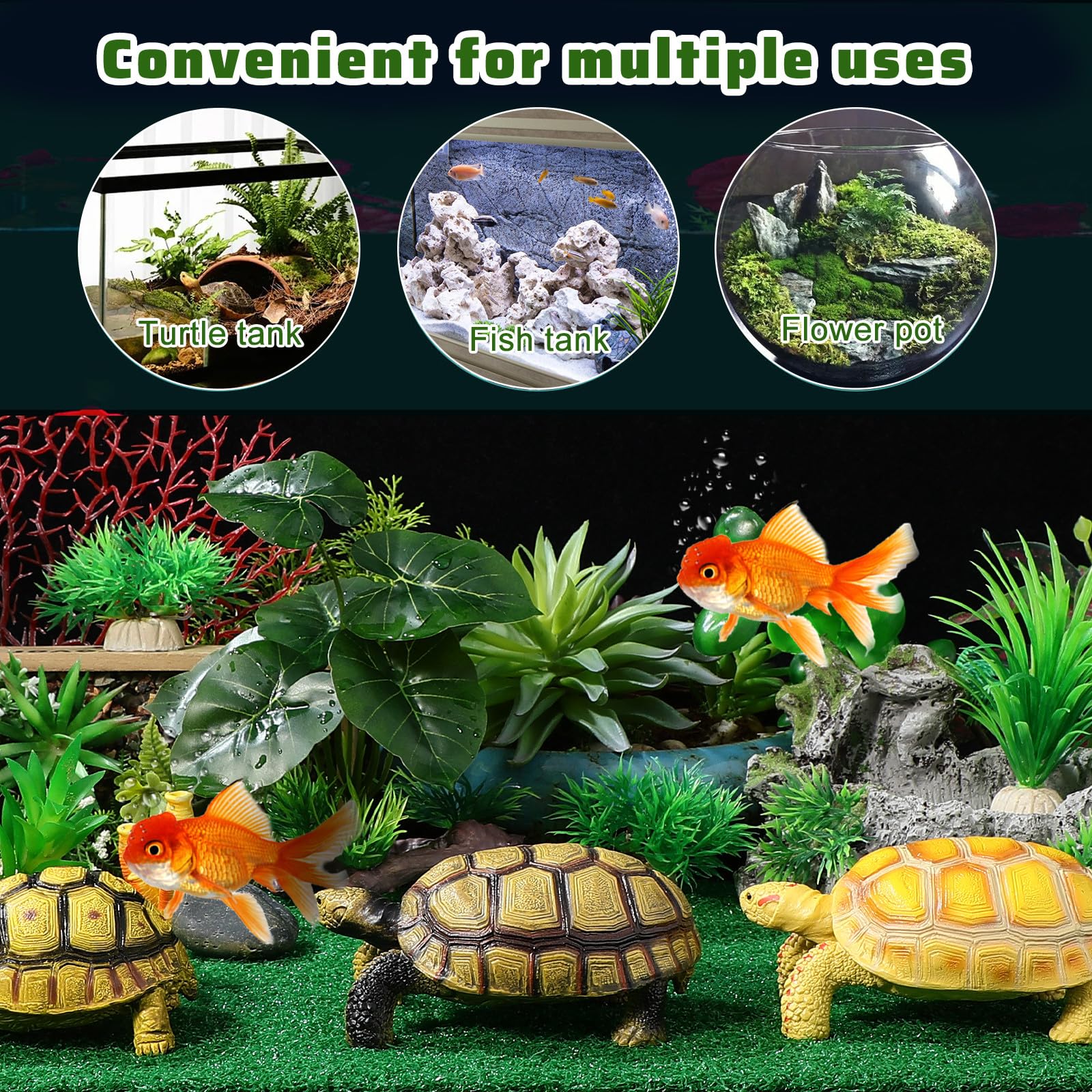 STOBAZA Terrain pour Tortue en Plastique Vert, Tapis de Gazon Synthétique Délicat pour Plateforme Flottante de Reptile, Adapté pour Aquarium et Petit Bassin