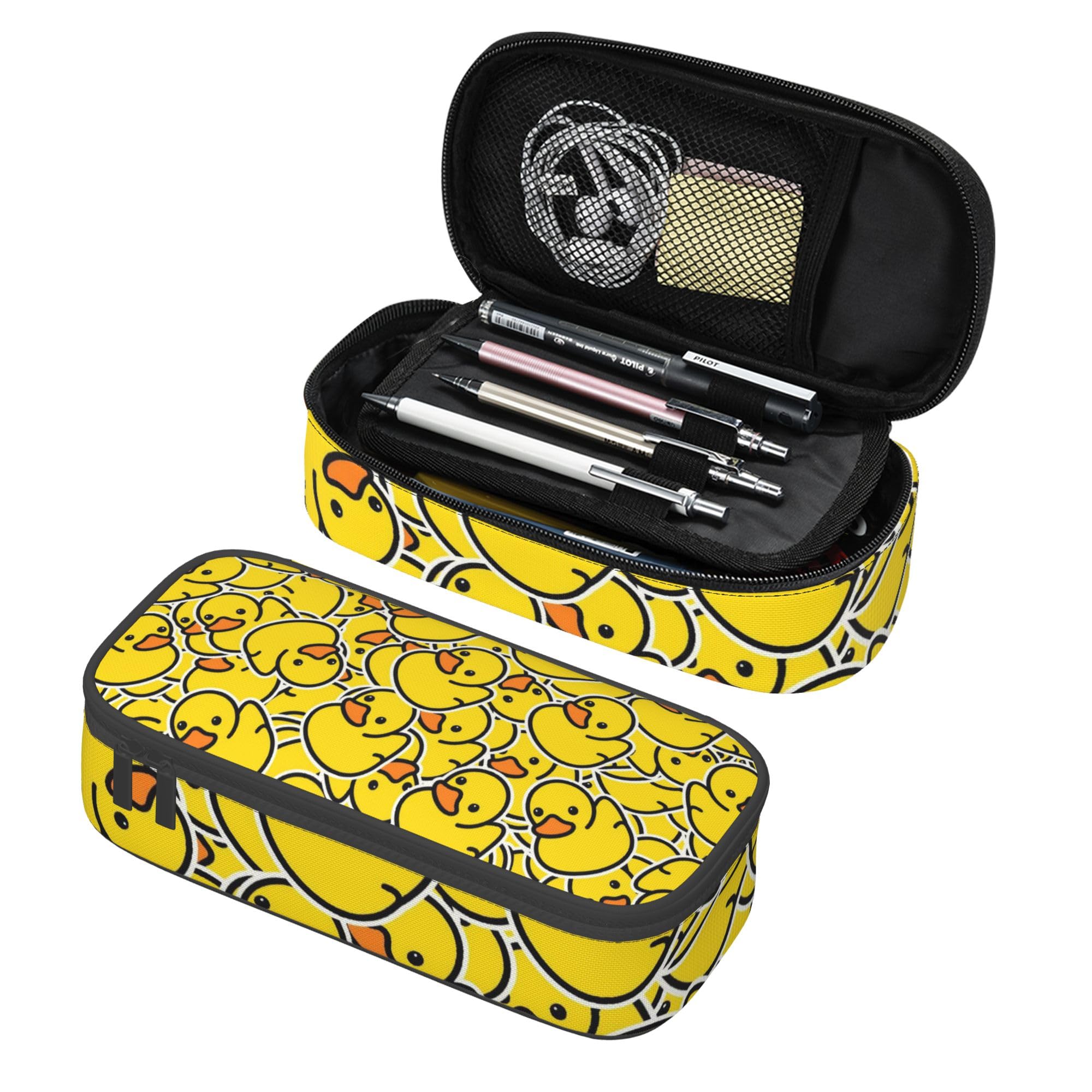 Gelasgo Yellow Duck Pencil Pouch for Girls, Large Capacity Pencil Case with Double Zipper & Compartments, Cute Portable Pen Bag for Kids School Supplies, Organizer for Calculator, Office & Travel
