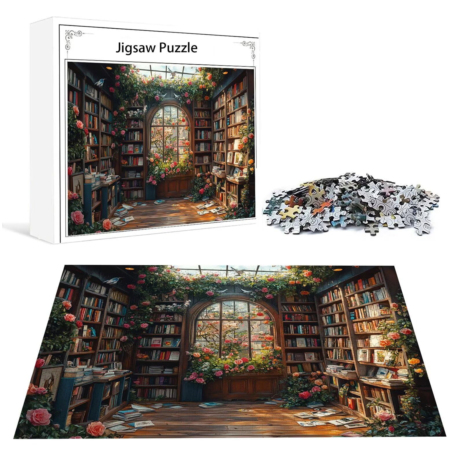 Regał na książki, puzzle, 3000 elementów, dla dorosłych, klasyczne puzzle, kwiaty, Jigsaw, wyrafinowane, trudne, edukacyjne zabawki dla dzieci, drewniane puzzle, odpowiedni dla wszystkich grup