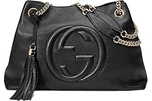 Soho Medium Double Leather Chain Shoulder Bag Tote- Black Gold