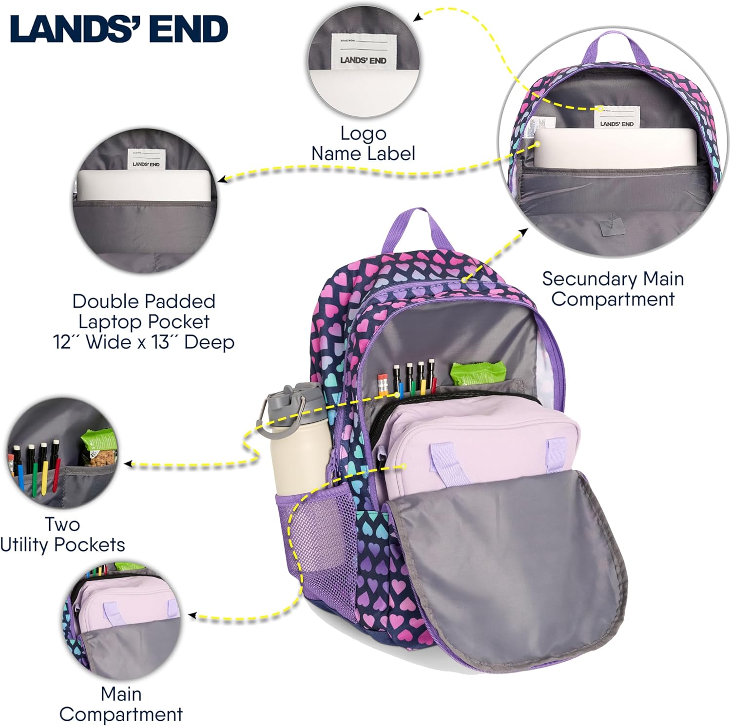 Lands' End Unisex Kids Large ClassMate Lightweight Durable Elementary School Backpack, Rose Violet - Image 5