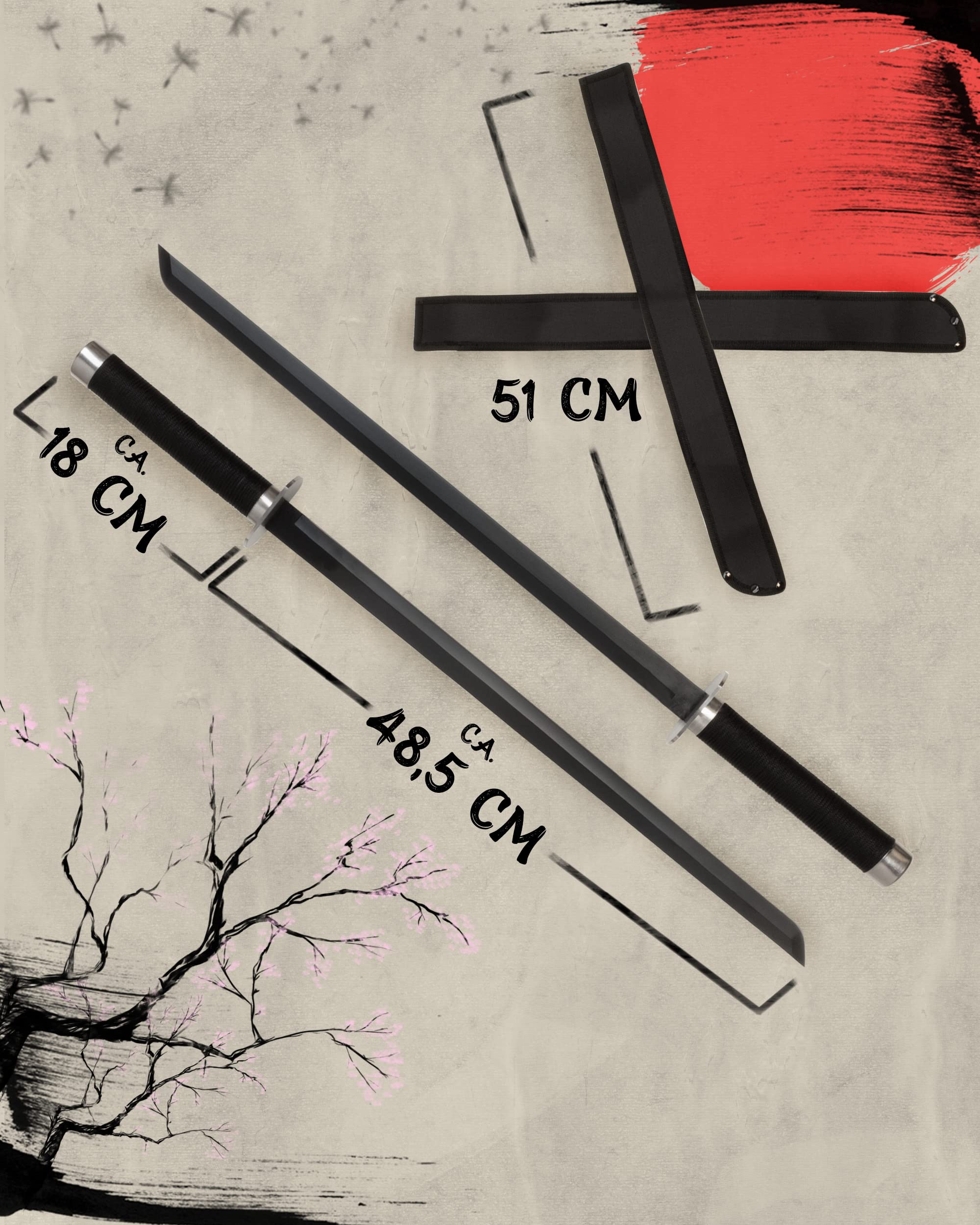 Un set di 2 spade Katana Ninja non affilate in vero metallo acciaio 2 spade in un samurai con fodero per il trasporto sulla schiena HK-1456