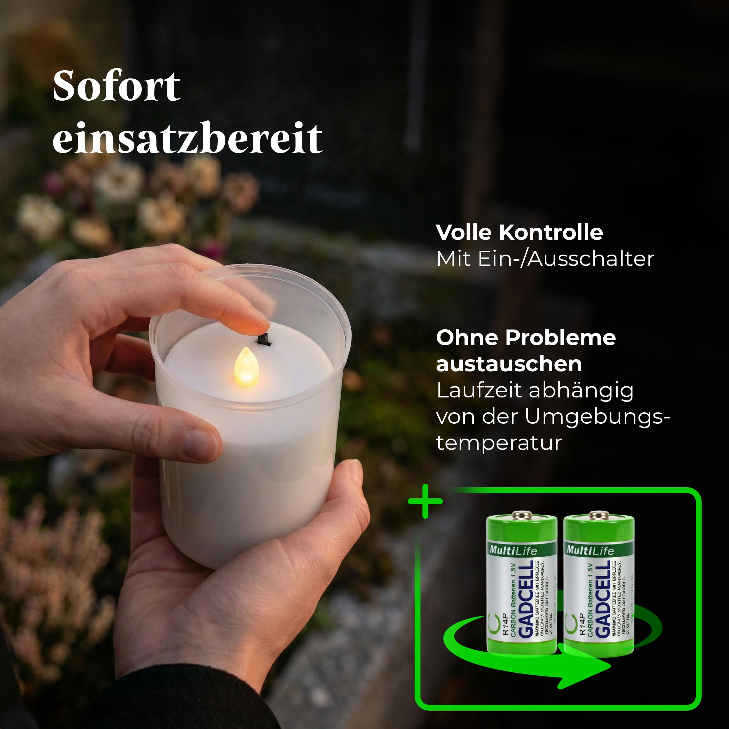 Novaliv Grablicht LED 5 Stück weiss Dauerbrenner Grablicht LED Kerzen Outdoor Grabkerze mit Batterie Friedhofskerze Gedenkkerze Grablaterne Ewiges Licht Grableuchte
