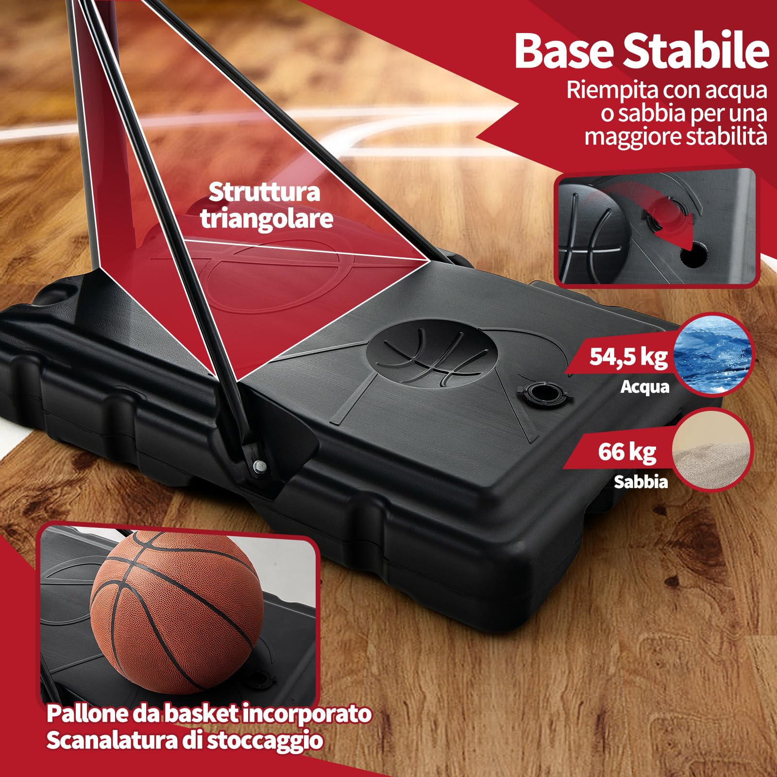 COSTWAY Canestro da Basket Portatile per Adulti, Canestro Basket Regolabile in Altezza 1,3M-3,05M con Ruote Tabellone Infrangibile e Retina Durevole, Adatto a Interno Esterno, Nero