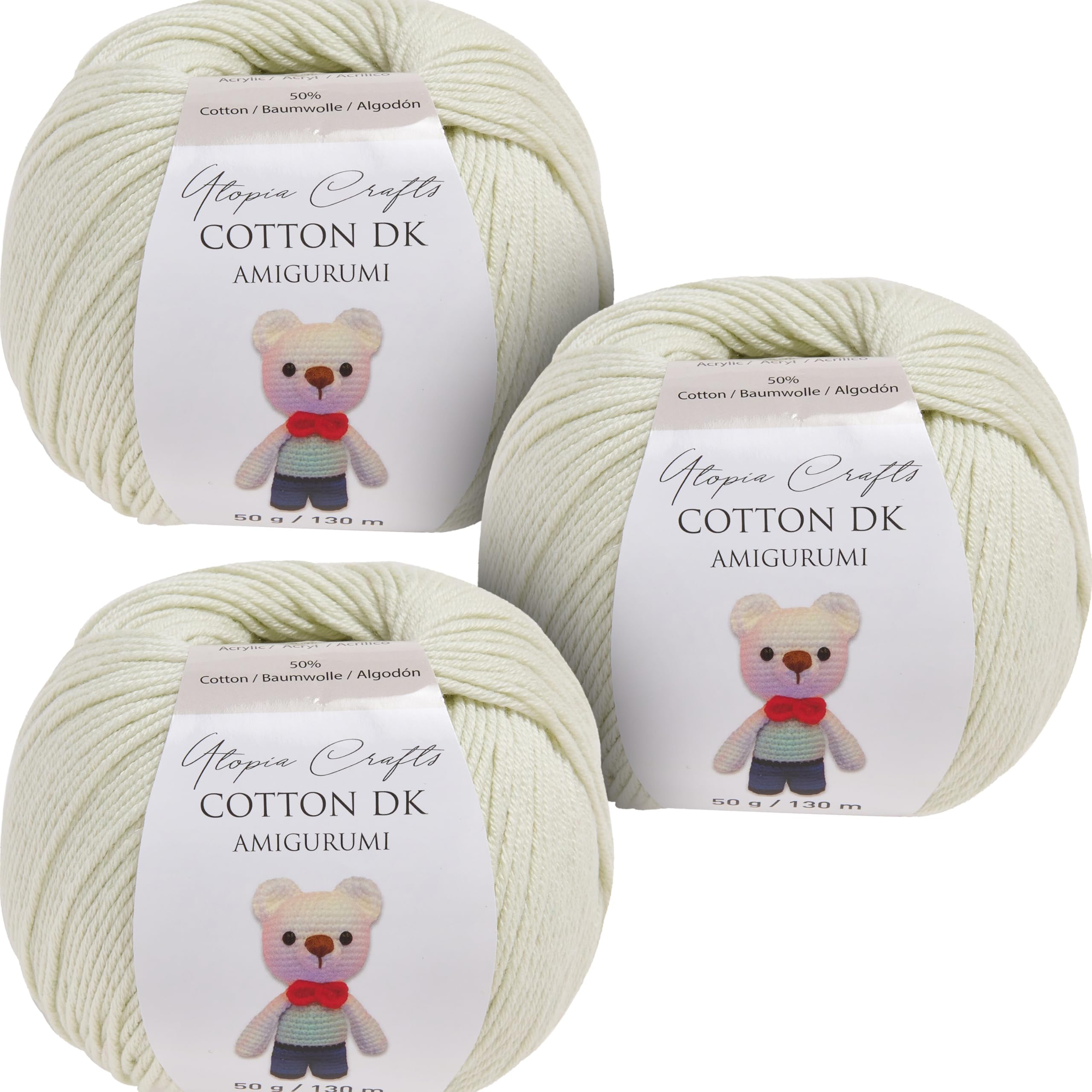 Utopia Crafts Amigurumi Cotton DK Yarn for Crochet and Knitting 50% Cotton, 50% Acrylic Blended, 3X 50g (Bone)