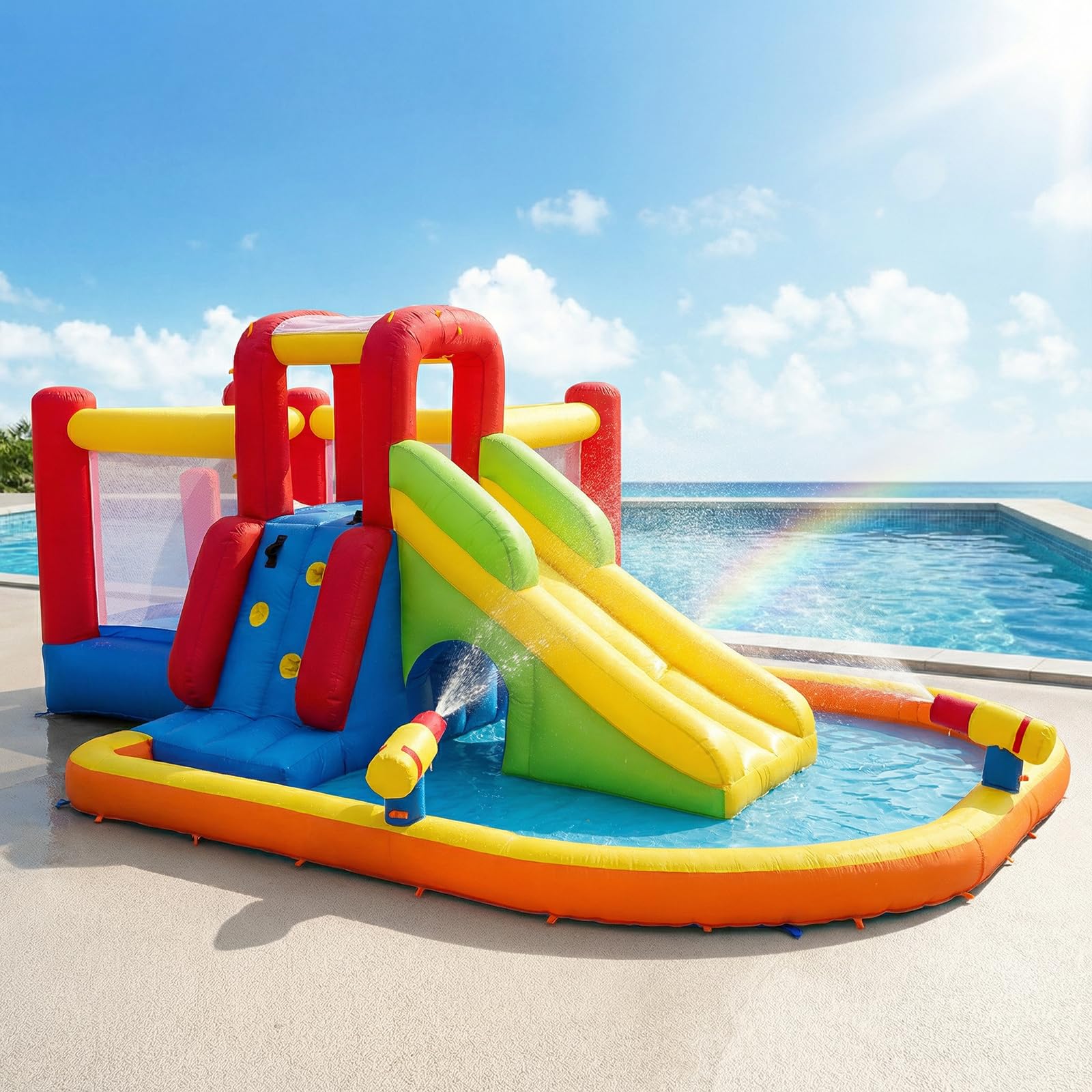 Ballsea Castillo hinchable con soplador, material premium, certificado de seguridad, uso en interiores y exteriores, ideal para cumpleaños infantiles y fiestas familiares