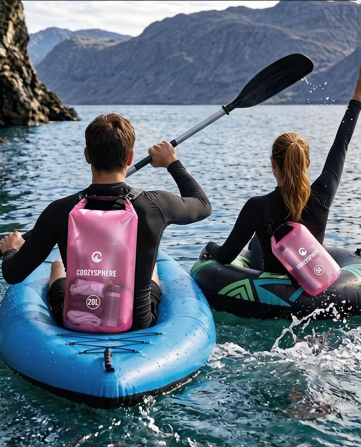 Waterproof Dry Bag for Women & Men, 5L Roll Top Lightweight Transparent Bag with Phone Case & Whistle for Kayaking Boating Beach Camping Swimming