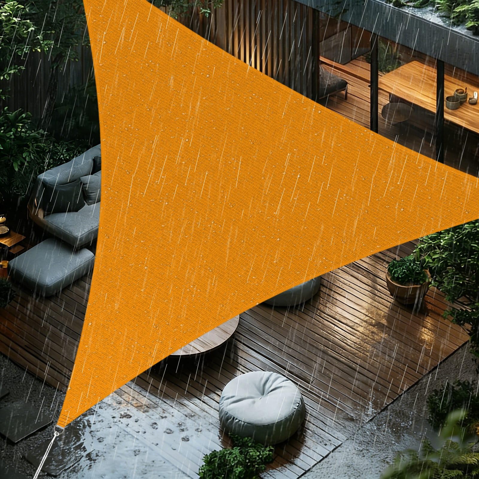 Sonnensegel 5x5x7.1m Dreieckig Wasserdicht Segeltuch Sonnenschutz Windschutz PES Polyester 98% UV-Schutz für Balkon Terrasse Garten Schwimmbad, Mango-Gelb