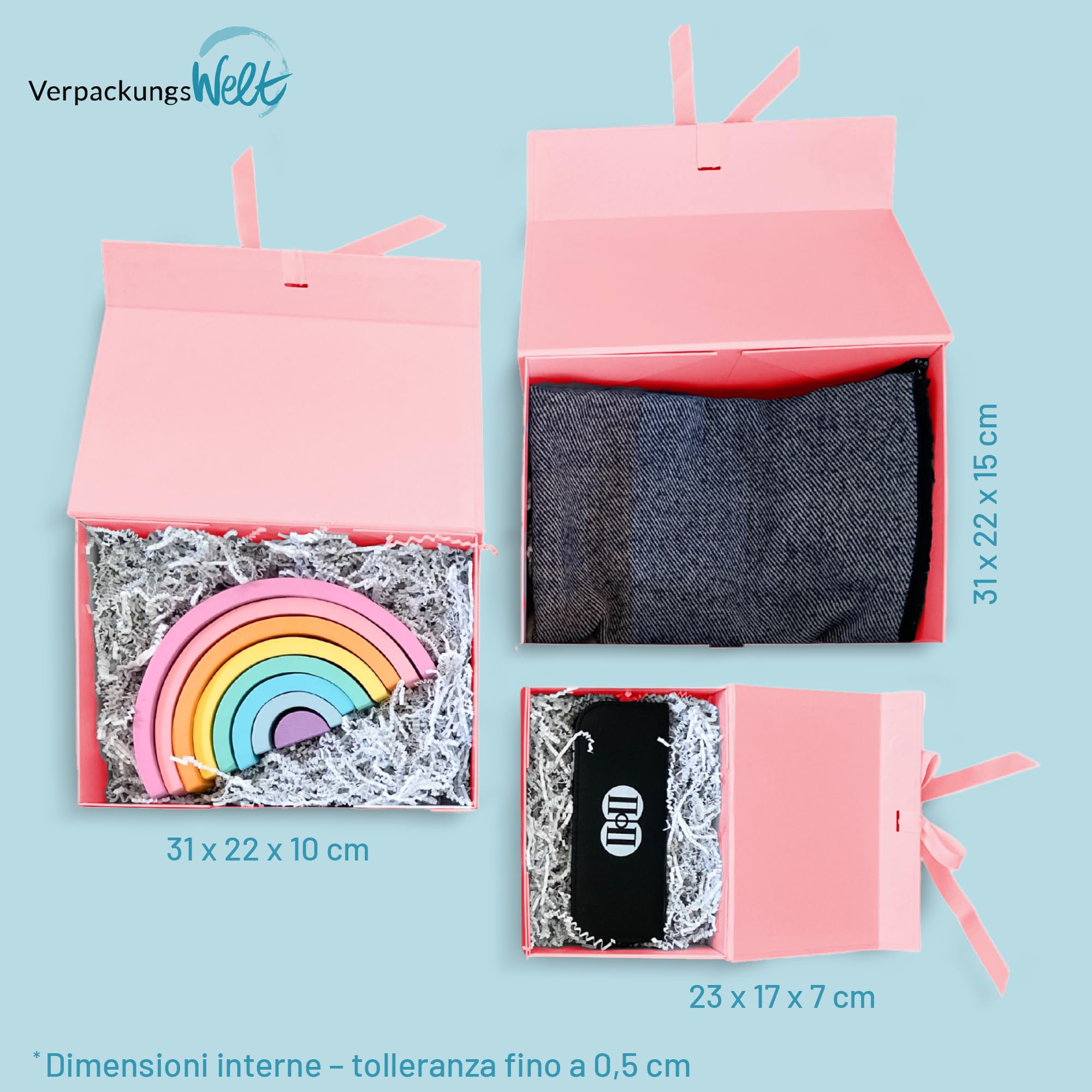 Pacco Regalo con Coperchio - 31x22x10 - Scatole per Regali con Chiusura Magnetica e Fiocco - Perfetto per Compleanno, Matrimonio, Natale, San Valentino e Pasqua - Scatolina Nero- 5 Pezzi