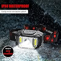 Vista 6 de JNDFOFC - Linterna frontal recargable, 1200 lúmenes, con sensor de movimiento súper brillante, linterna de cabeza LED, paquete de 2 faros delanteros