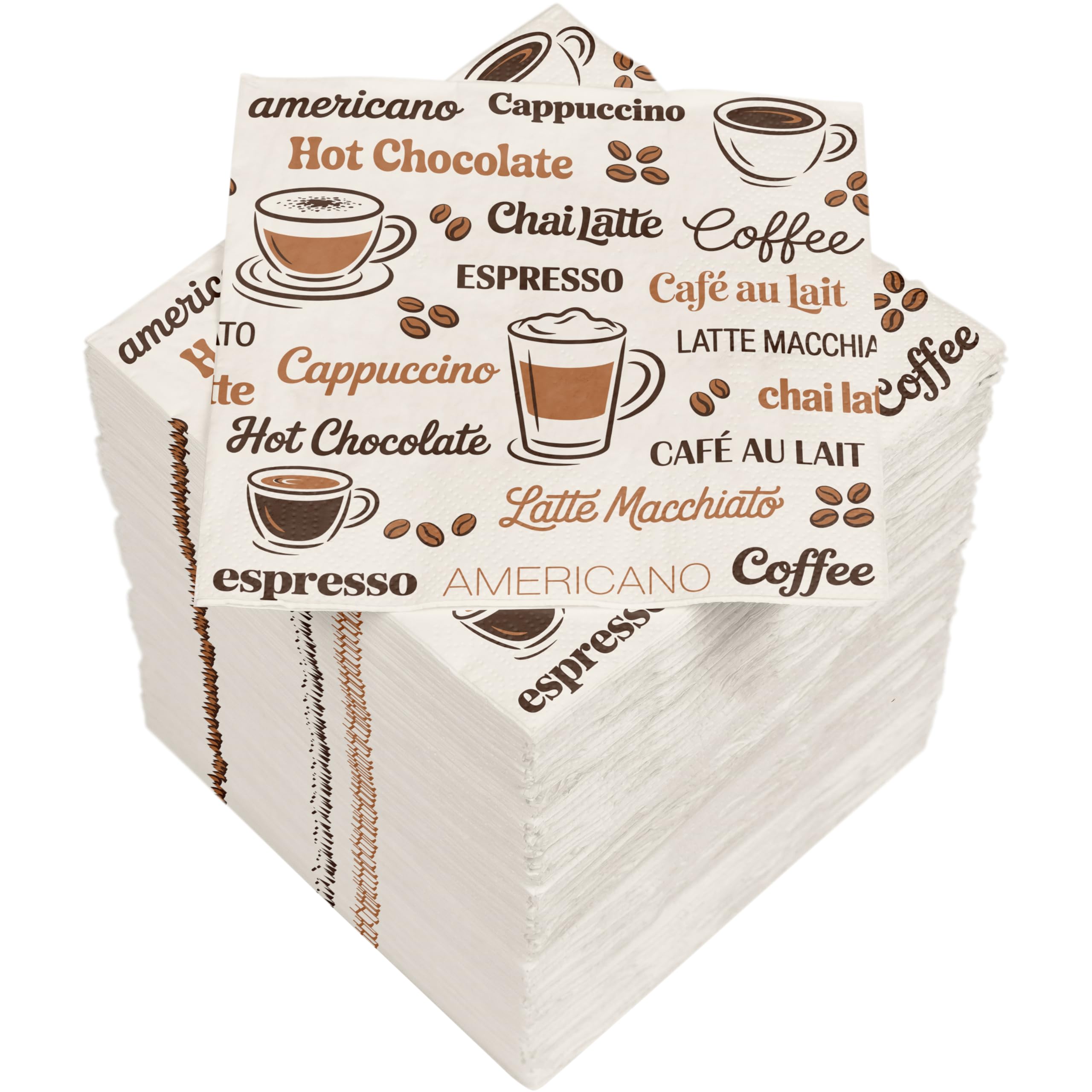 HEKU Café Motif Cocktail Napkins, 3-Ply, 25 x 25 cm, Pack of 150, Stylish Design, Ideal for Celebrations, Practical Packaging