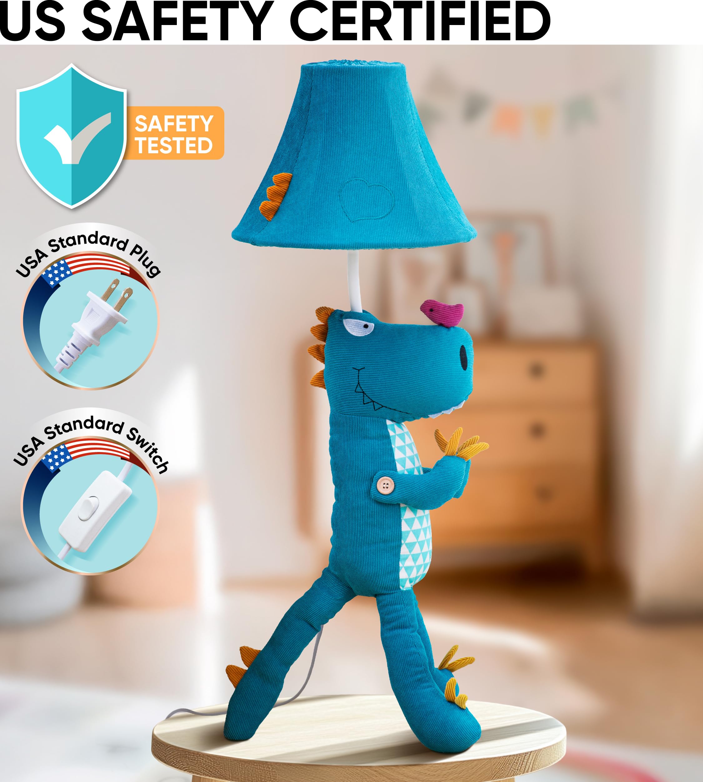 Lámparas de dinosaurio para niños, decoración de dormitorio, dinosaurio azul y verde