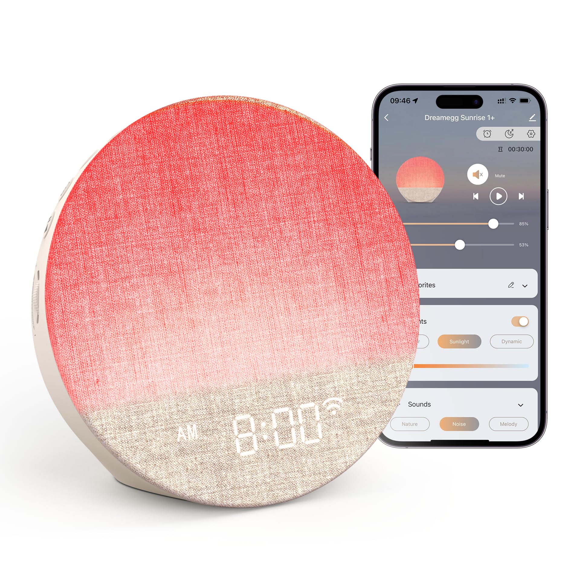 Dreamegg Tageslichtwecker, Lichtwecker mit App-Steuerung, 34 Beruhigende Klänge & 12 Lichtmodi, Mehrfach-Alarme frei Einstellbar, Sunrise Alarm Clock für Erwachsene & Babys, Schlafzimmer & Geschenk