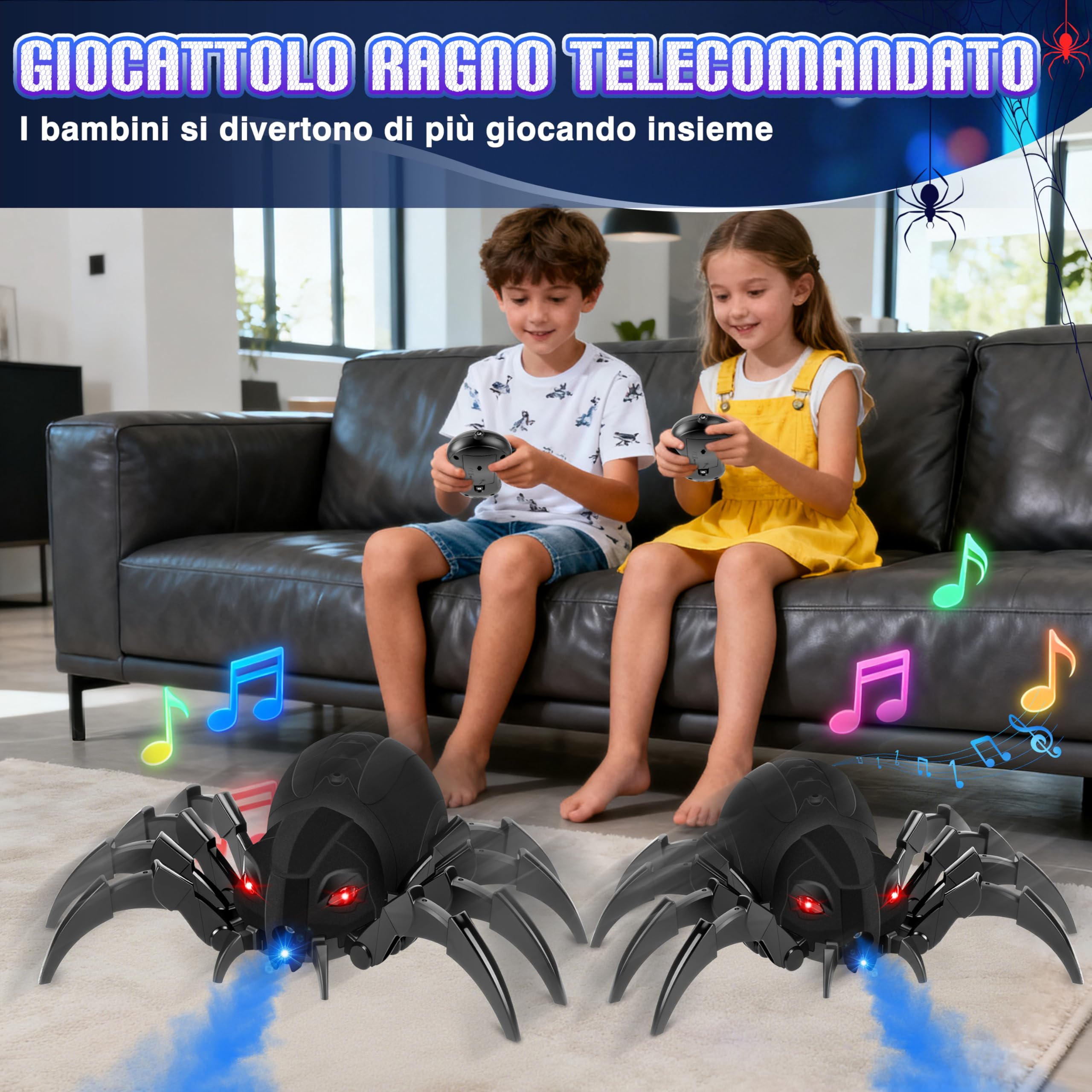 MOMOSTAR 2.4GHZ Ragno Telecomandato Giochi per Bambini Bambina 6-9 Anni Regalo Bambino 6-12 Anni Maschio Funzione Spruzzante, Occhi Luminosi E Diverse Modalità Musicali Tarantola Telecomandata