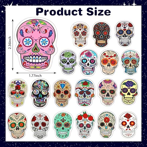 Miniatura 2 de Engrowtic 300 calcomanías de calavera Dia De Los Muertos Mexicano Día de Muertos, calcomanías de vinilo impermeable de calavera de azúcar para
