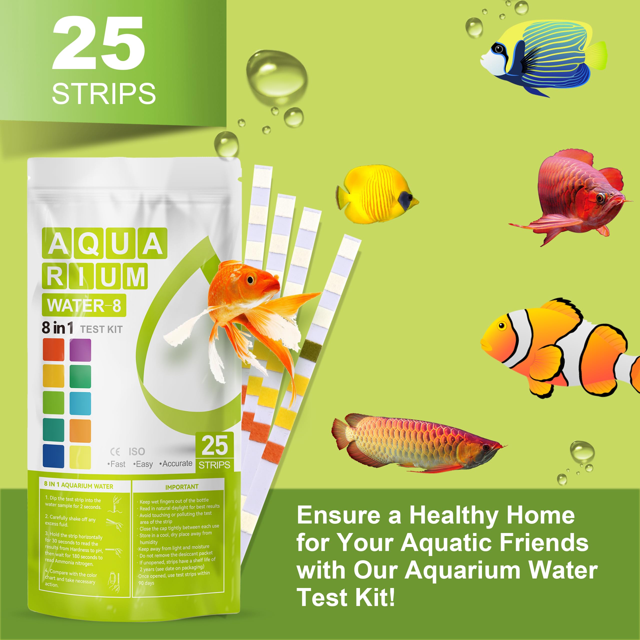 AAwipes Aquarium Ammonia Test Strips 8-in-1 |25 Strips | Quick & Accurate Water Testing Test pH, Carbonate, Alkalinity, Hardness, Chlorine, Nitrite, etc. (K02-25) - image 6