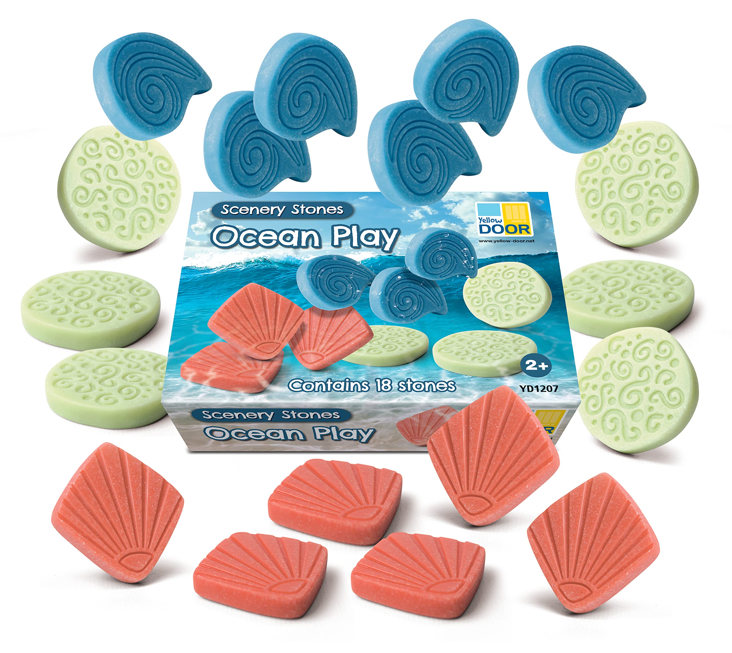 Yellow Door Scenery Stones: Ocean Play | Set of 18 Tactile Stones | Waves, Shells and Coral | Small World Pretend Play| Imaginative Play Kids Age 2 3 4 5| Outdoor Learning | Miniature Model Landscapes