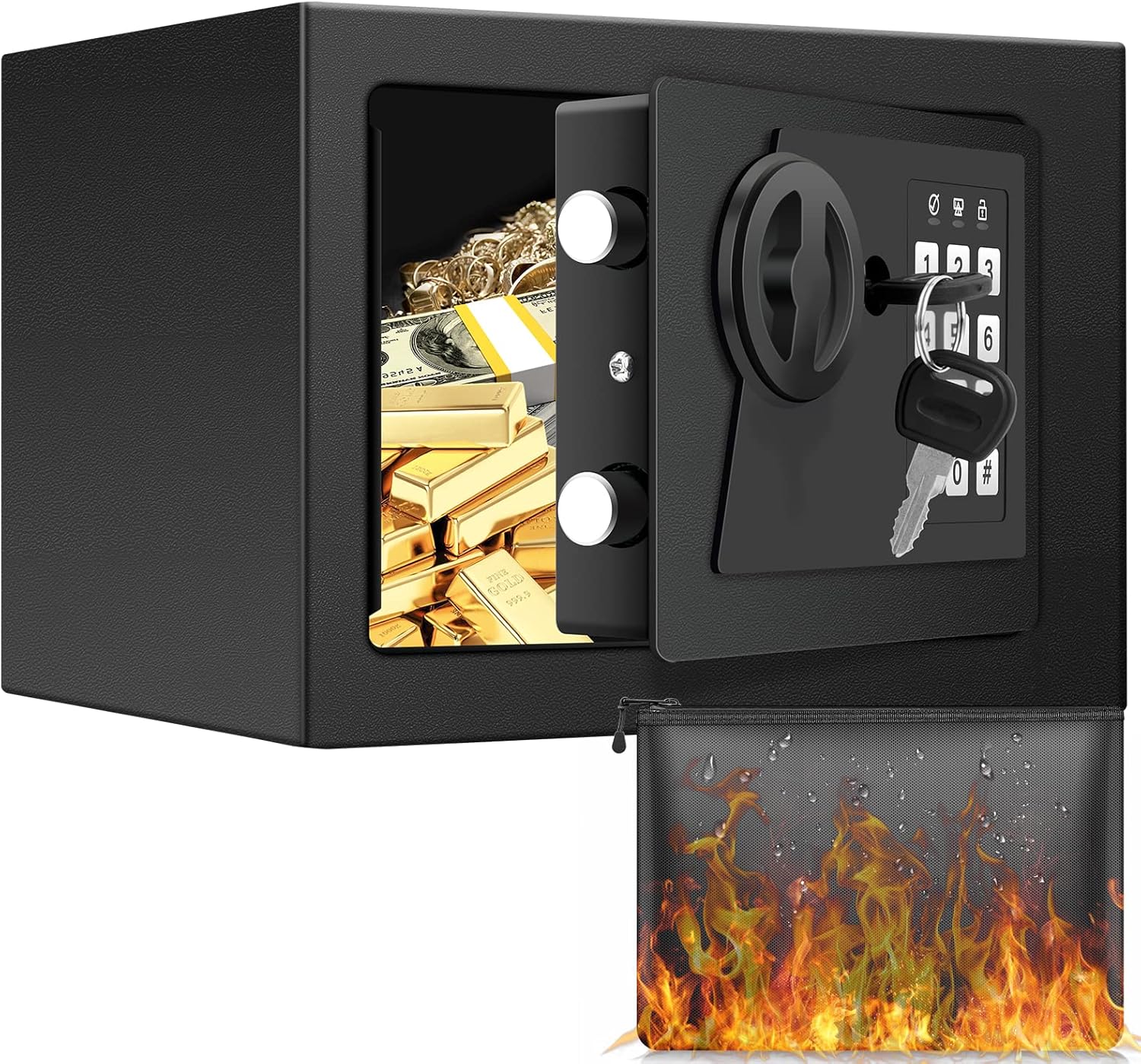 Small Safe Box with Fireproof Waterproof Money Bag, Fireproof Safe with ...