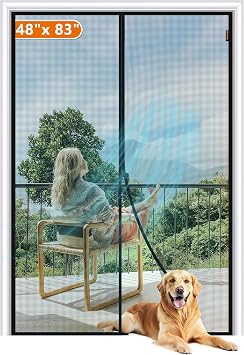 MAGZO Magnetic Screen Door, Fits Door Size 48 x 83, Actual Screen Size 50 x 84 Reinforced Fiberglass Mesh Curtain for Front and Entry Entrance Mesh with Full Frame Hook & Loop, Gray