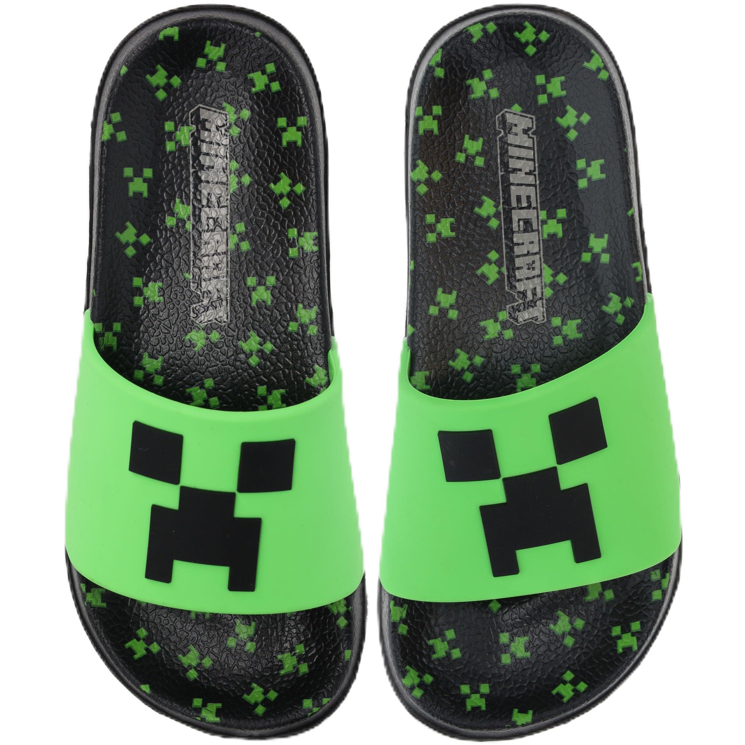 Minecraft Official Boys Creeper Sport Slide Sandals, Comfort, Casual, Pool, Slide, Outdoor