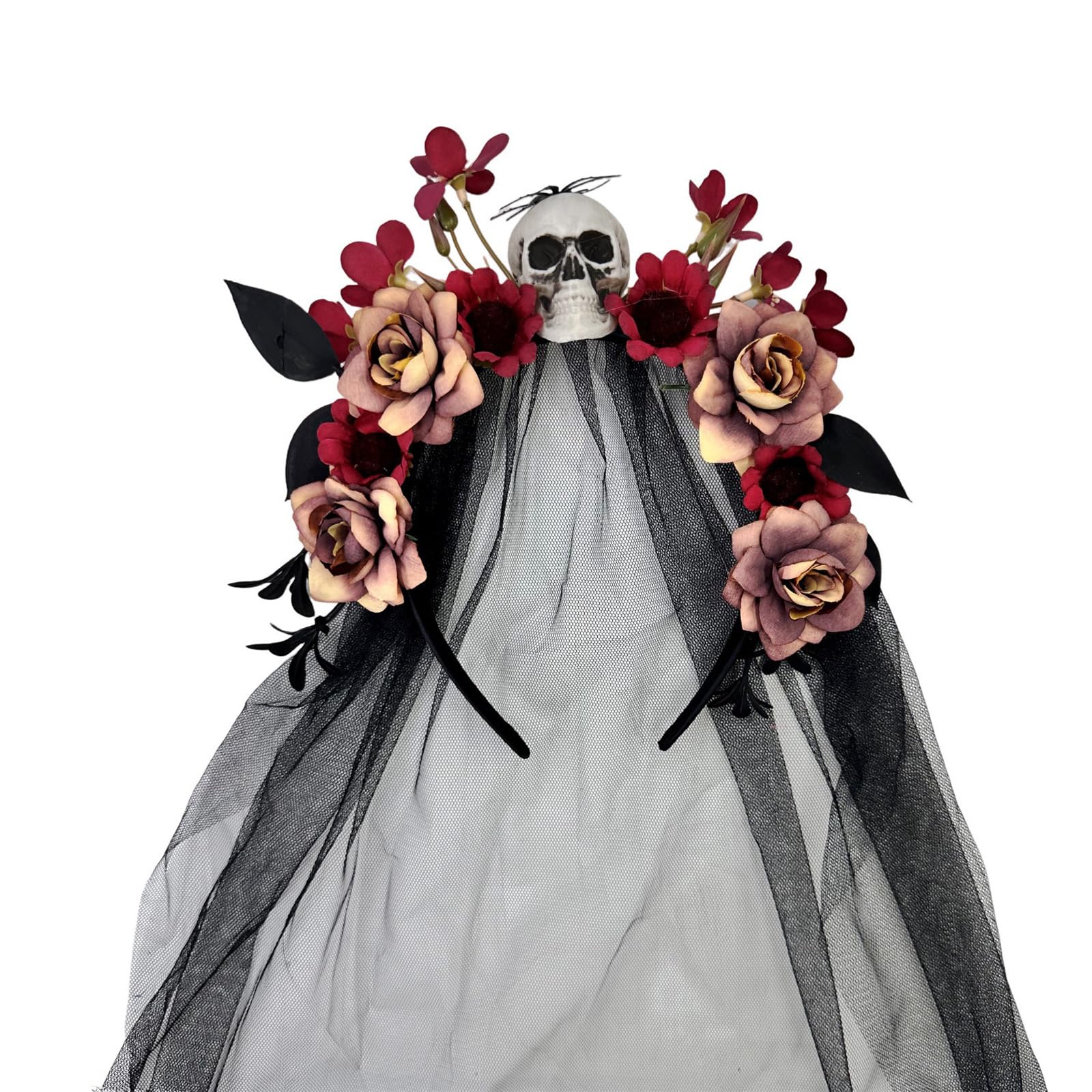 MICFENY Witch Headpiece Skull Flower Hairhoop For Halloween Costume Event Celebration Veil Hairband for Cosplay