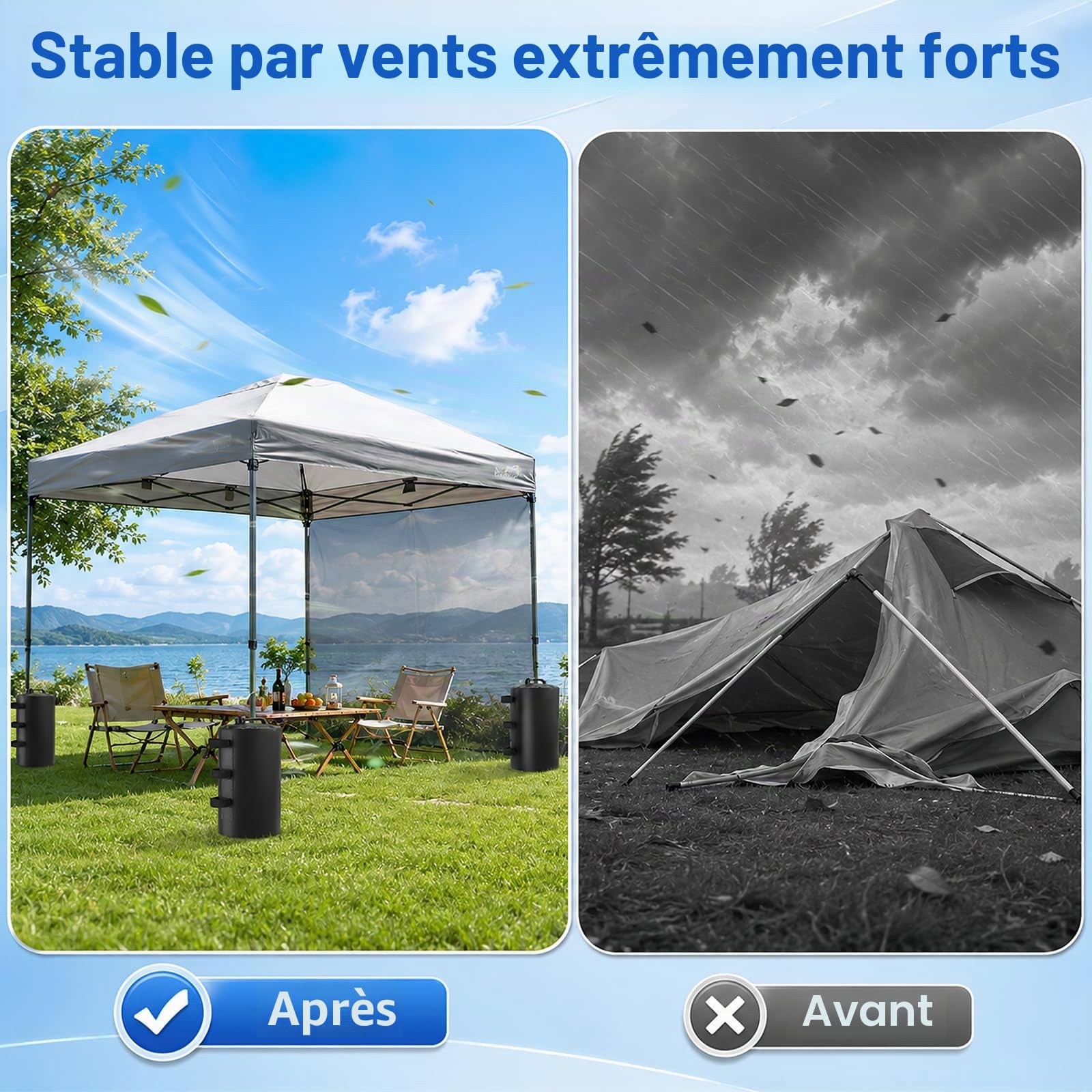 Lot de 4 Poids pour Tonnelle, 20L PVC 500D Sacs Lestage à Eau pour tentes Poids à Eau Portables pour Tonnelles Pliantes avec 4 Sangles Sacs Sable pour Pieds Tonnelle et Tentes Jardin