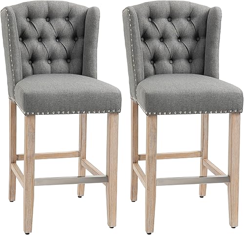 Miniatura 11 de HOMCOM Juego de 2 taburetes de bar de altura de mostrador, taburetes de bar tapizados de altura de asiento de 27 pulgadas, taburetes de isla de