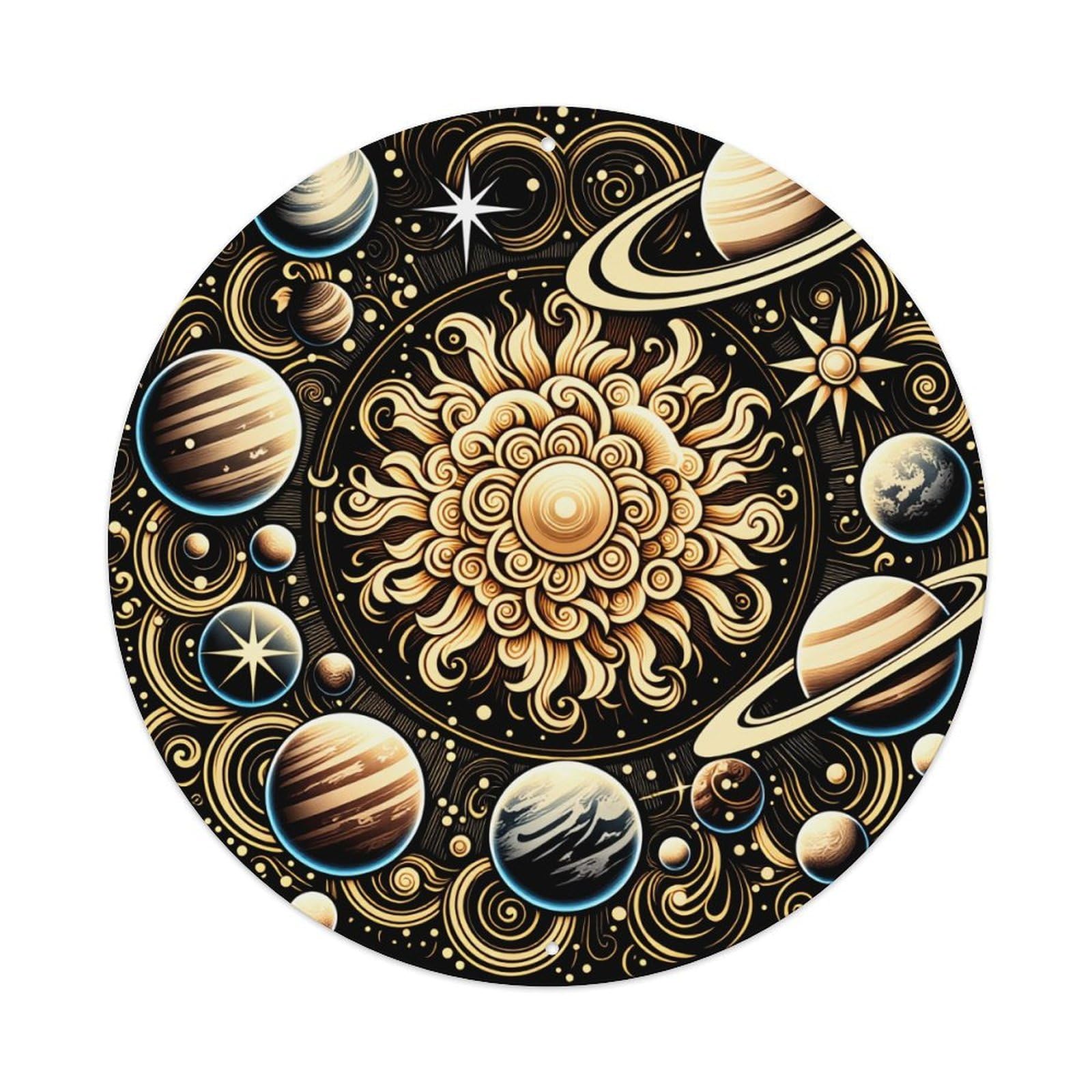 Cosmic Sun Planets Orbits Stars Metal Tin Sign Vintage Garden Bedroom Cafe Bar Man Cave Home Wall Decor Metal Poster 8x8 inches