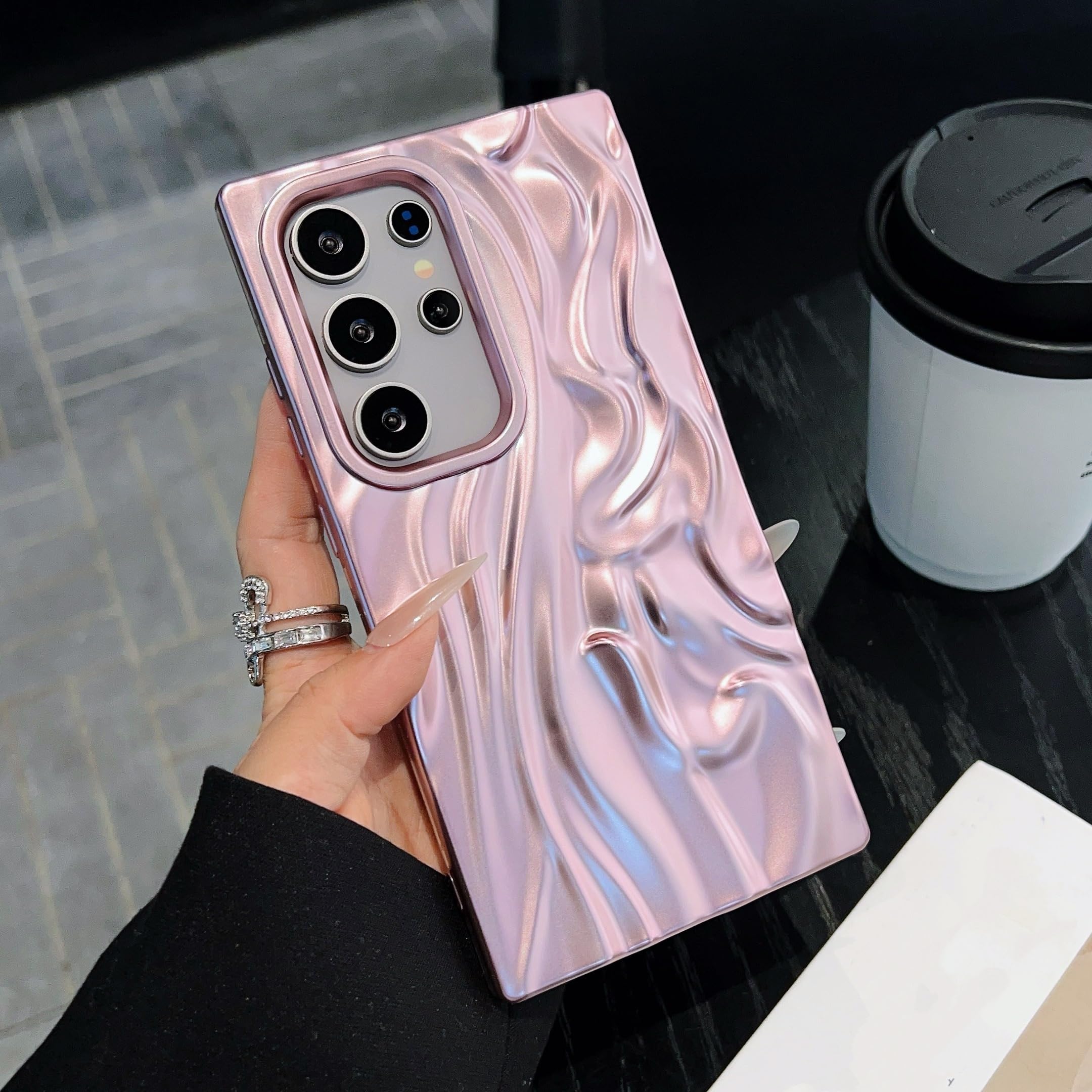 Coque luxe Samsung A36 rose reflets brillants vagues 3D - 7