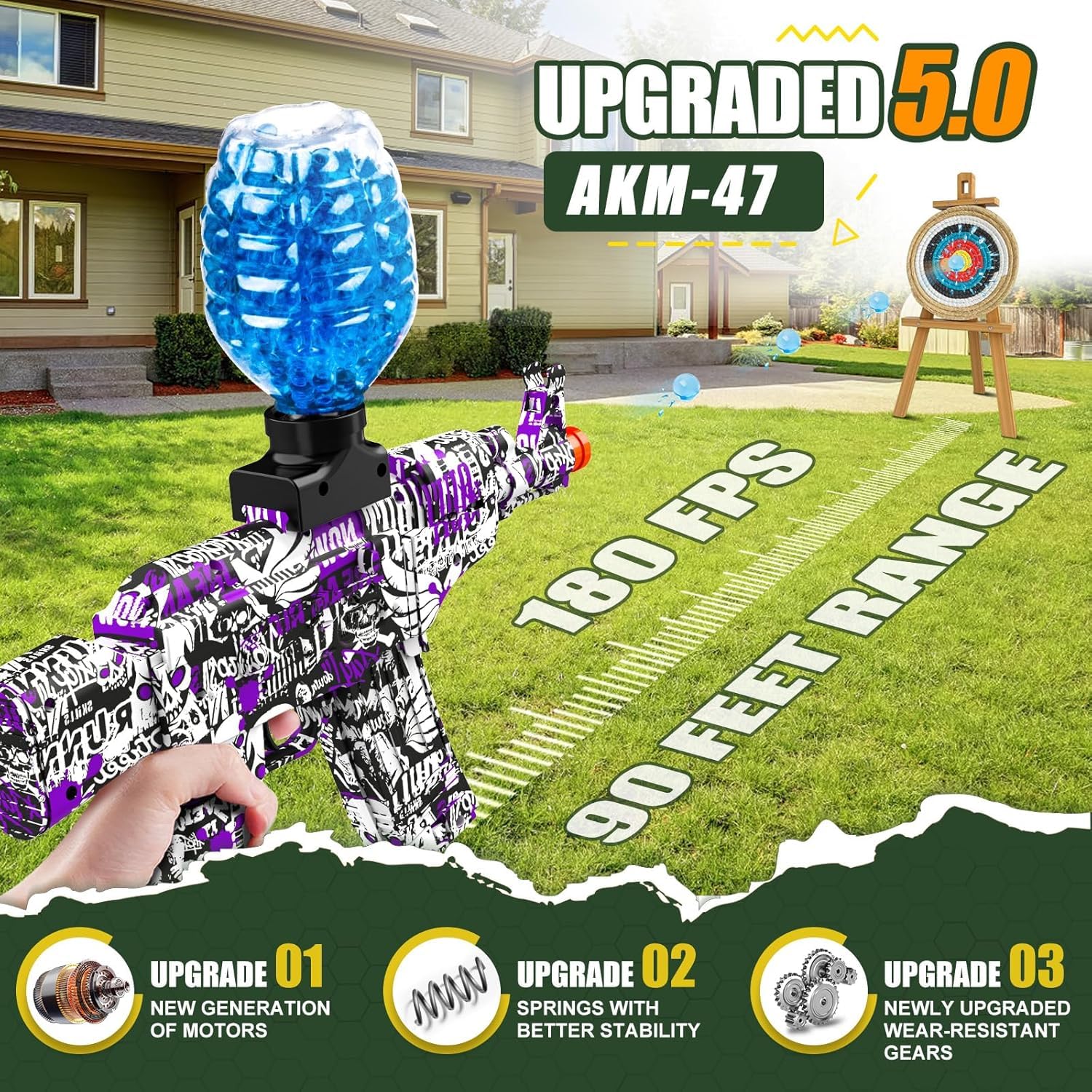 SUPER TOY Gel Blaster Gun Automatic Pistol with Rechargeable Battery and 5,000 Water Balls Electric Outdoor Target Games for Kids Boys (Gel+Foam Assault Rifle Gun) 1