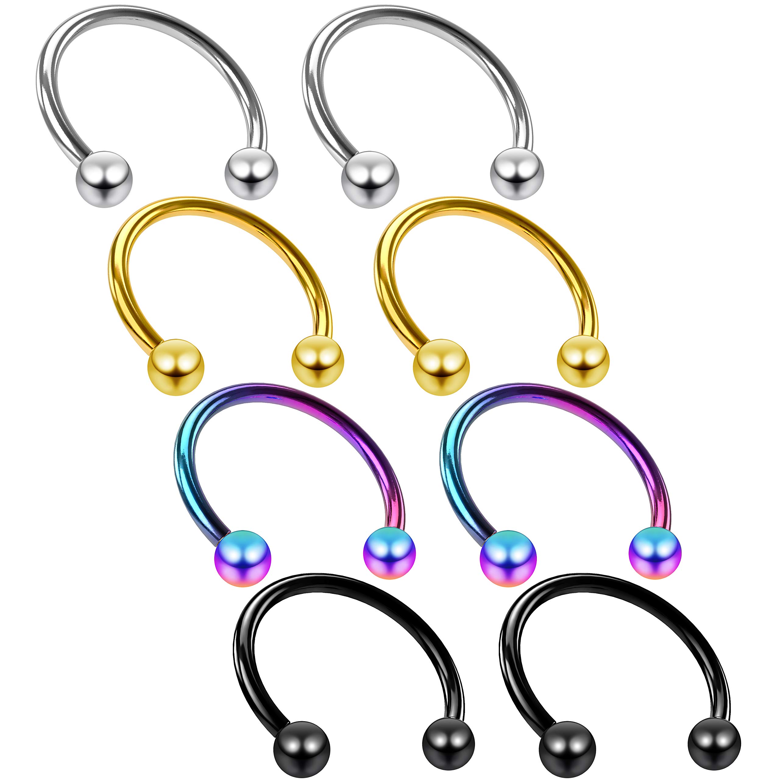 8pc 16g Circular Barbell Horseshoe Earring Tragus Helix Daith for Women Men Piercing Jewelry Set Lot