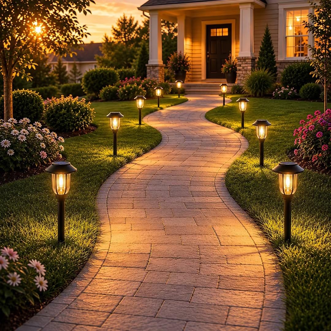 Paquete de 12 luces solares para exteriores, luces solares para caminos, color blanco cálido, impermeables, encendido/apagado automático, luces de jardín para patio, paisaje, pasarela, camino