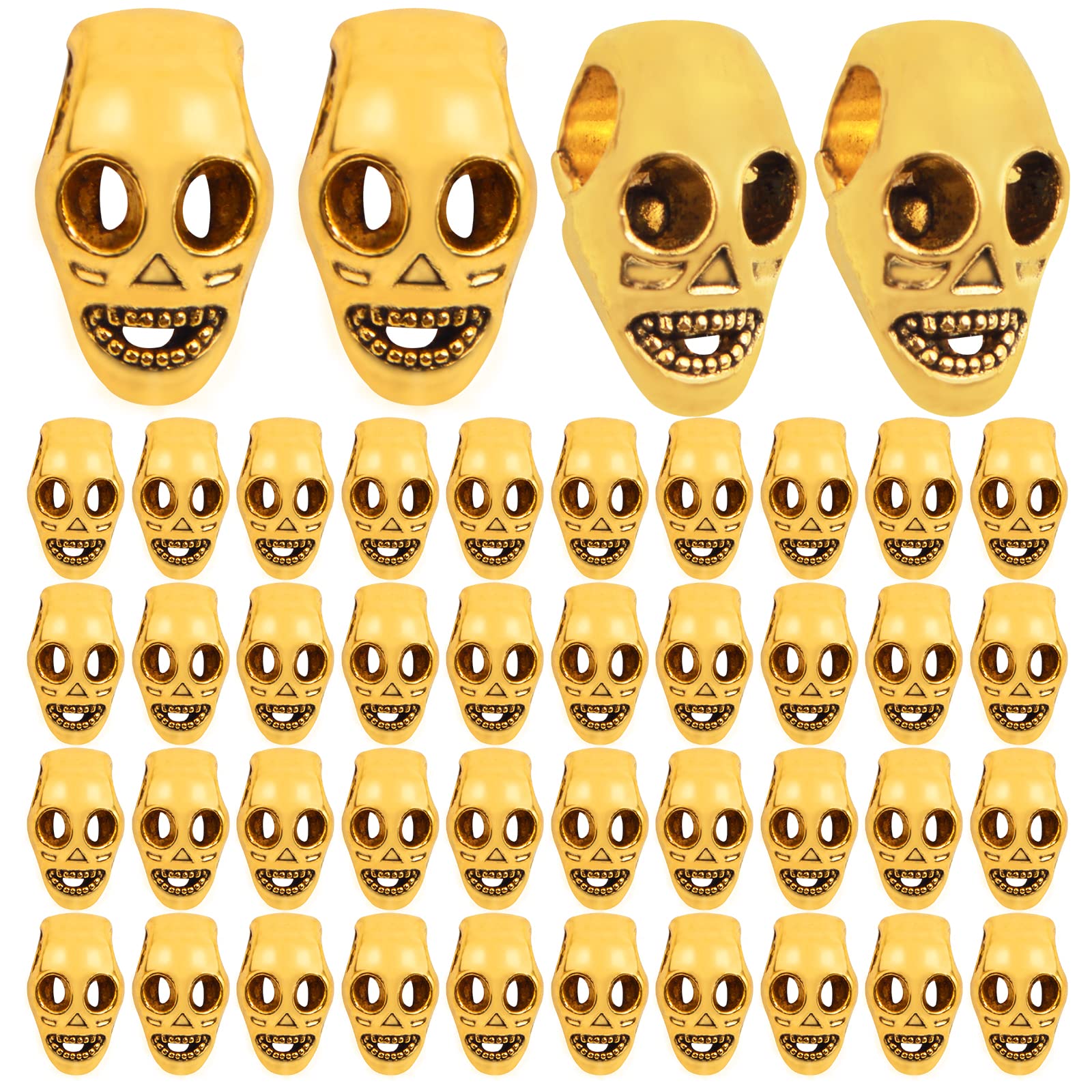 60pcs Antique Golden Large Hole Skull Beads Alloy Skeleton Skull Head Spacer Bead Loose Charm Beads Accessories for DIY Bracelet Necklace Jewelry