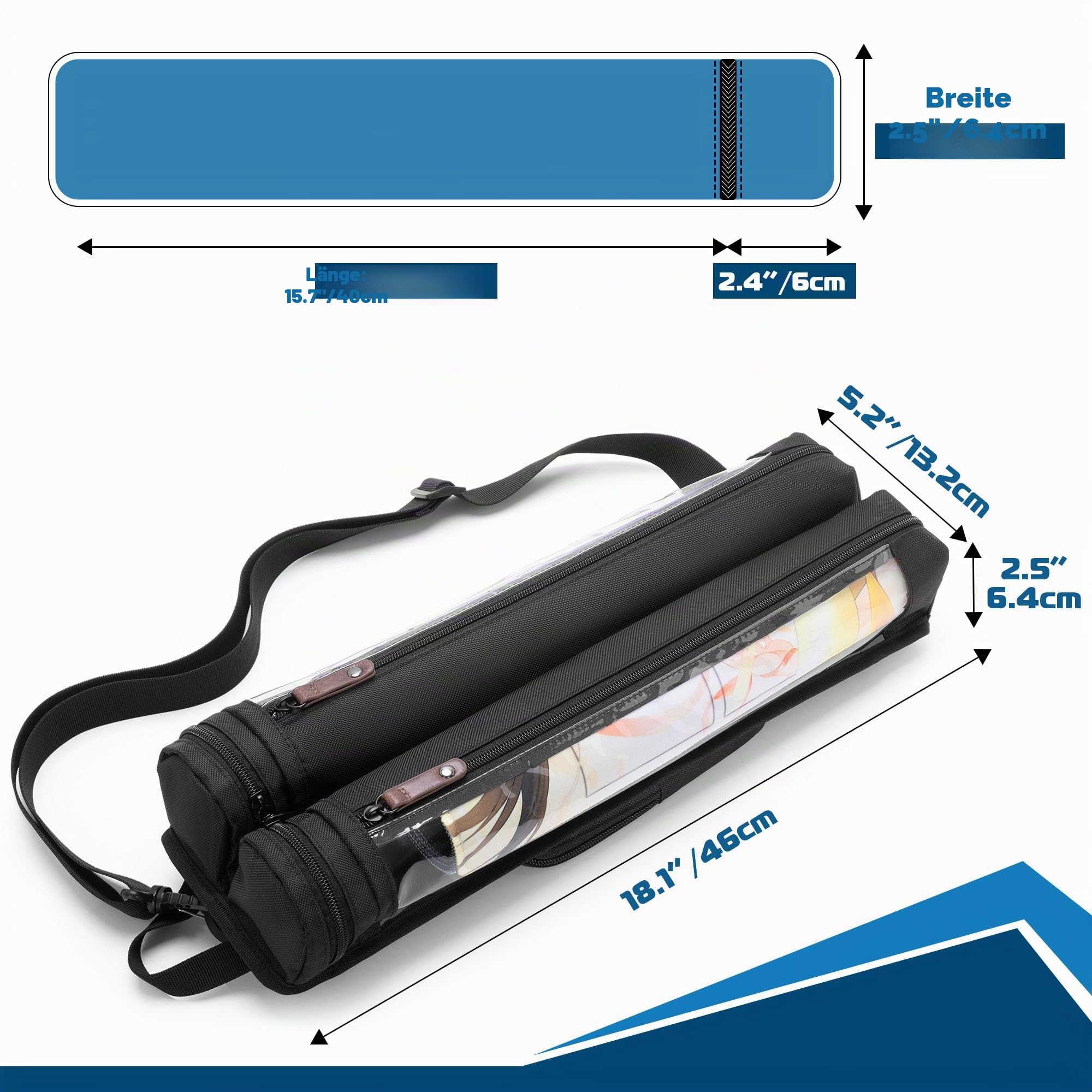 Rexmica Playmat Tube Case für 2 Stück, B 35,6 x L 61 cm, Spielmatte, Aufbewahrungsbehälter mit Stützscheibe, Würfelhalter und Schultergurt für TCG MTG Playmat