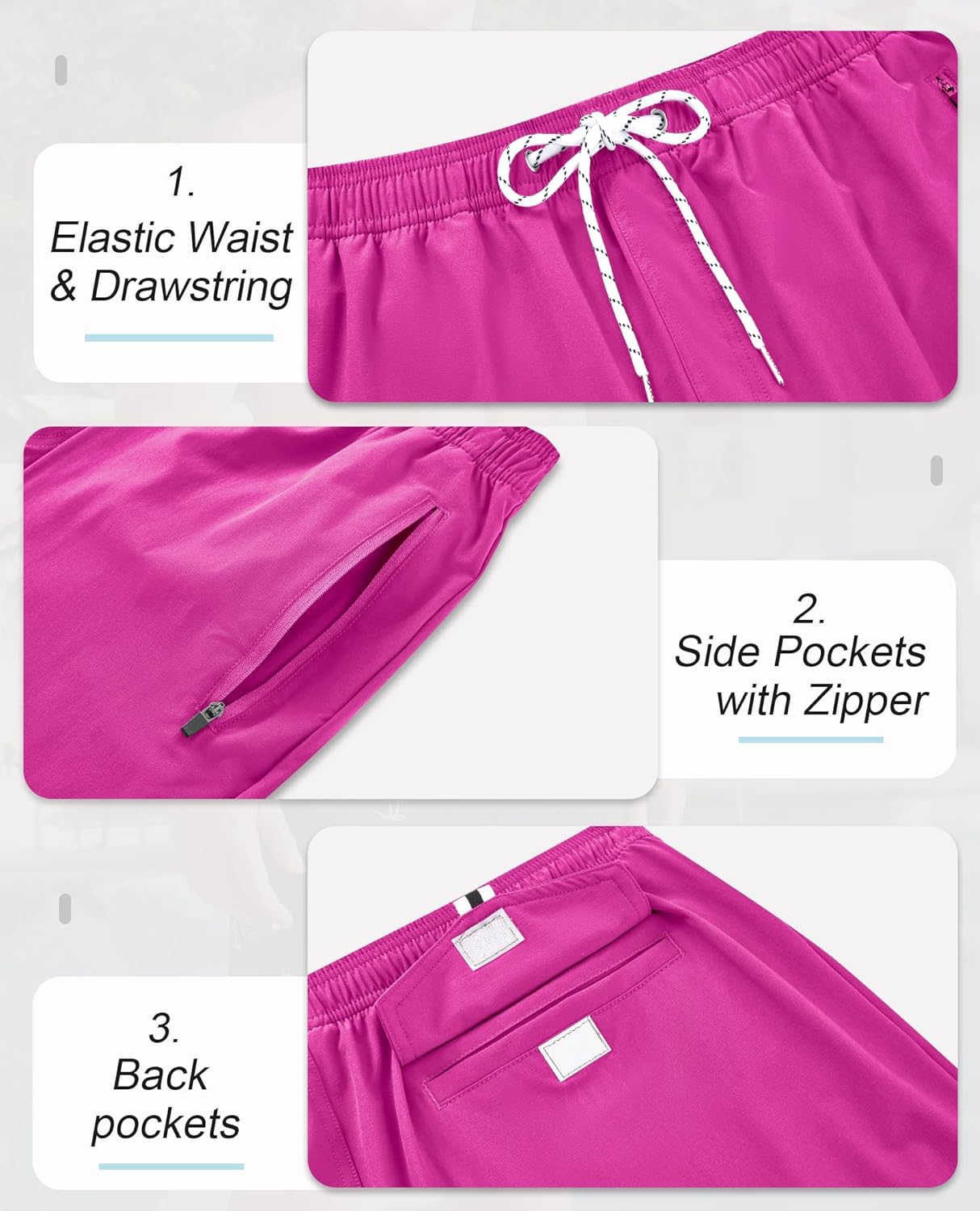 5inch Mens Swim Trunks: 2 in 1 with Compression Liner Lined Stretch Quick Dry Drawstring Zipper Pockets Beach Pool - Image 4