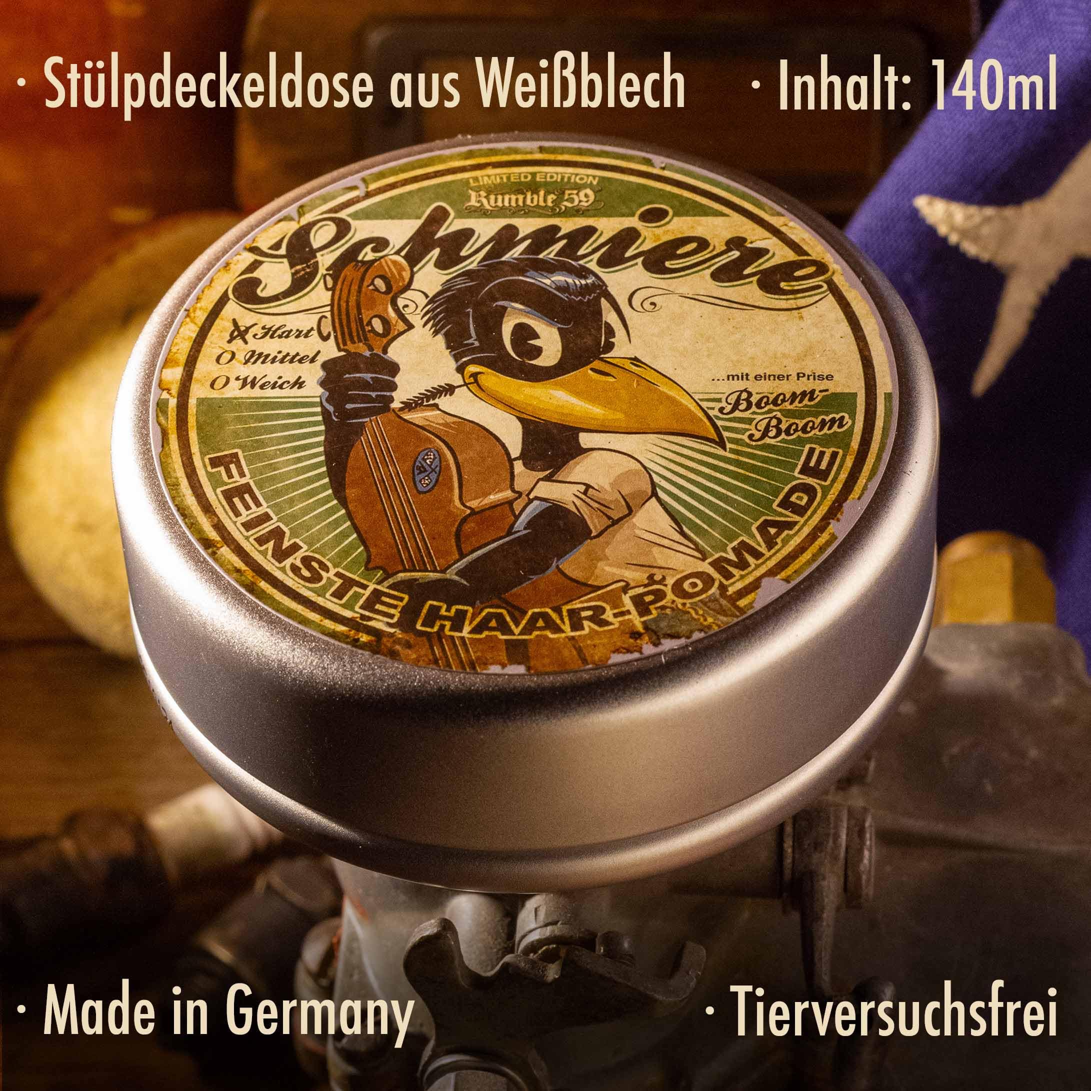 Rumble59 Schmiere Hart Special Edition – Low End Lou – pomada dla mężczyzn – wosk do włosów dla mężczyzn do silnych włosów, wosk do stylizacji włosów, pomada dla mężczyzn, 140 ml