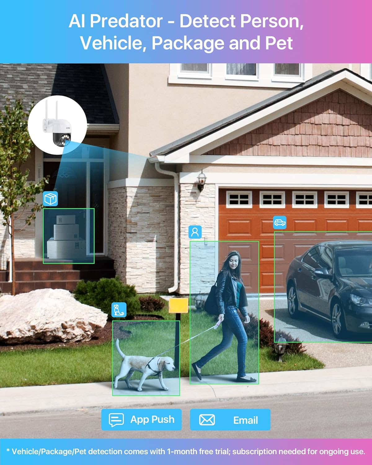 ZOSI C289 WiFi Pan Tilt Security Camera Outdoor, 1080P Plug-in Spotlight Home PT Camera, Smart Motion Detection, Color Night Vision, Record Voice Alarm, Auto Tracks Human, 2 Way Audio, 5X Digital Zoom