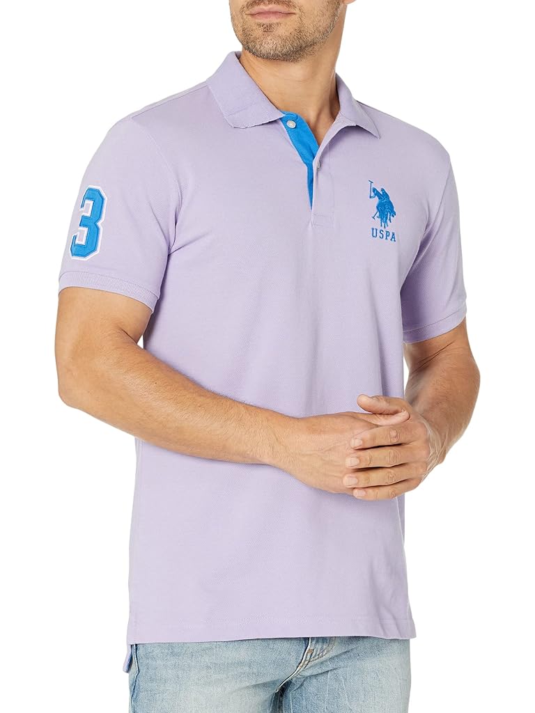 U.S. POLO ASSN. Slim Fit Big Horse Polo with Stripe Collar