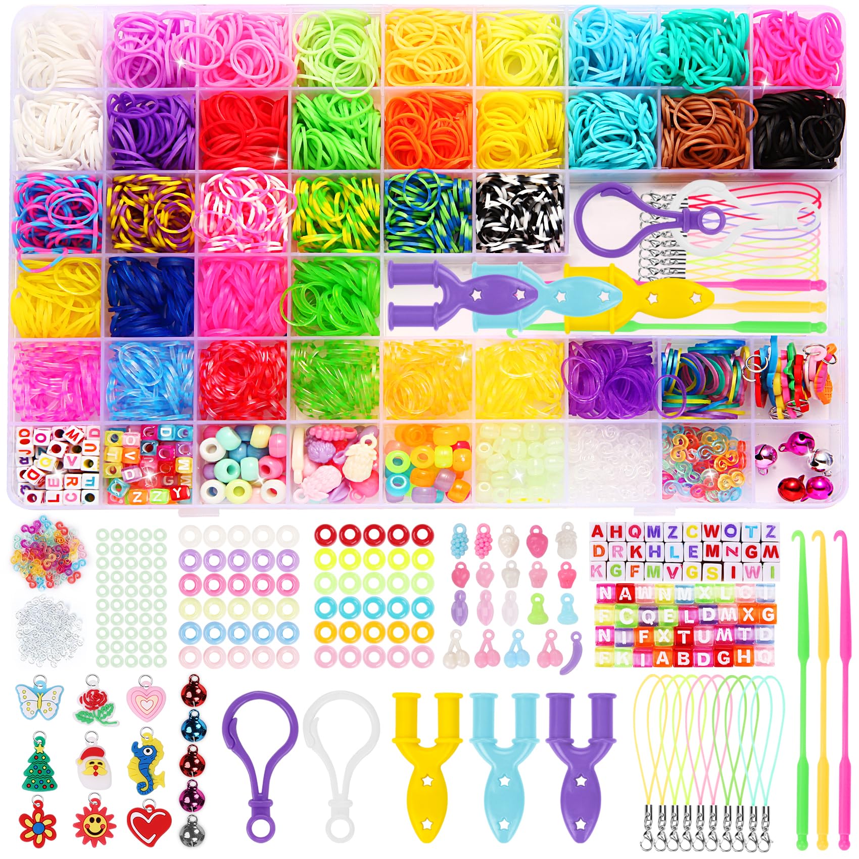 LUZOON Elastici per Braccialetti, 2800+ 36 Colori Braccialetti Elastici Kit Elastici Colorati per Braccialetti, Kit Elastici per Braccialetti Fai Da Te
