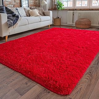 Super Fluffy Rug for Bedroom, 4x6 Feet, Modern Shag Red Area Rugs, Soft ...