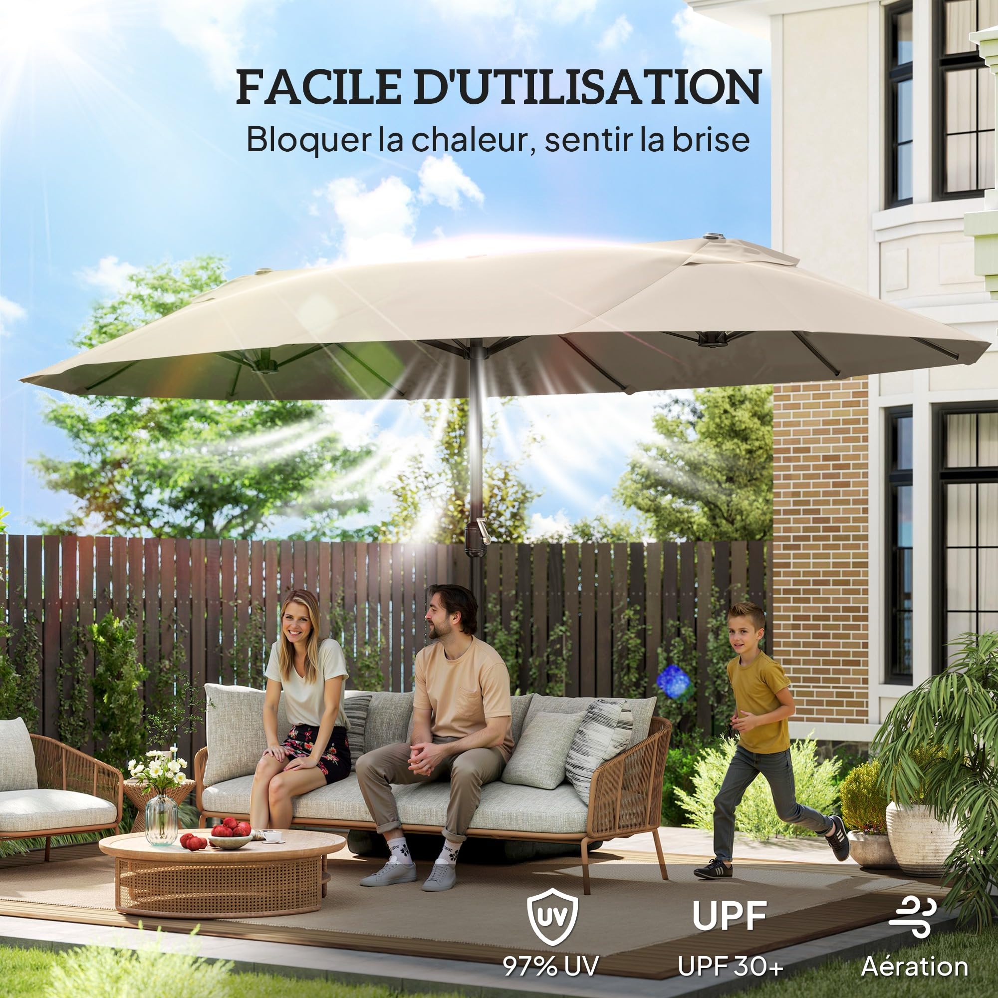 Outsunny Parasol de jardin exterieur Double 4,6L x 2,7l x 2,4H m Kaki