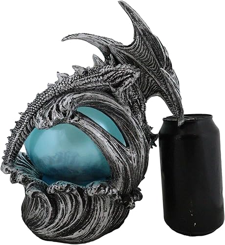 Miniatura 7 de Ebros Gift Vórtice plateado océano dragón montando olas con esfera LED colorida orbe luz estatuilla 9 pulgadas H Calabozos y dragones medieval