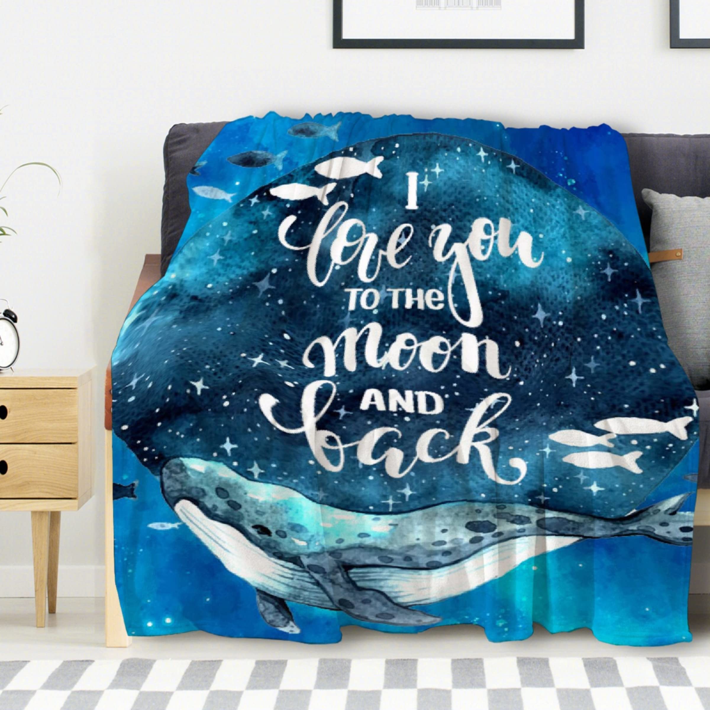 Avalokitesvara Wolf and Moom Blue Sky Flannel Blanket,Throw Soft Warm Fluffy Plush,Lightweight Microfiber for Bed Couch Chair Living Room 40x30 Inch for Pet