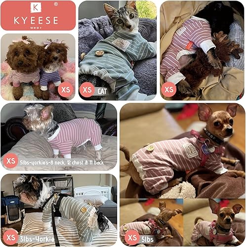 Miniatura 20 de KYEESE Dog Pajamas Soft Striped Pet Jumpsuit Lightweight Doggie Jammies 4 Legs Dog Clothes Stretchable Pajamas Breathable Cozy Outfit Comfortable